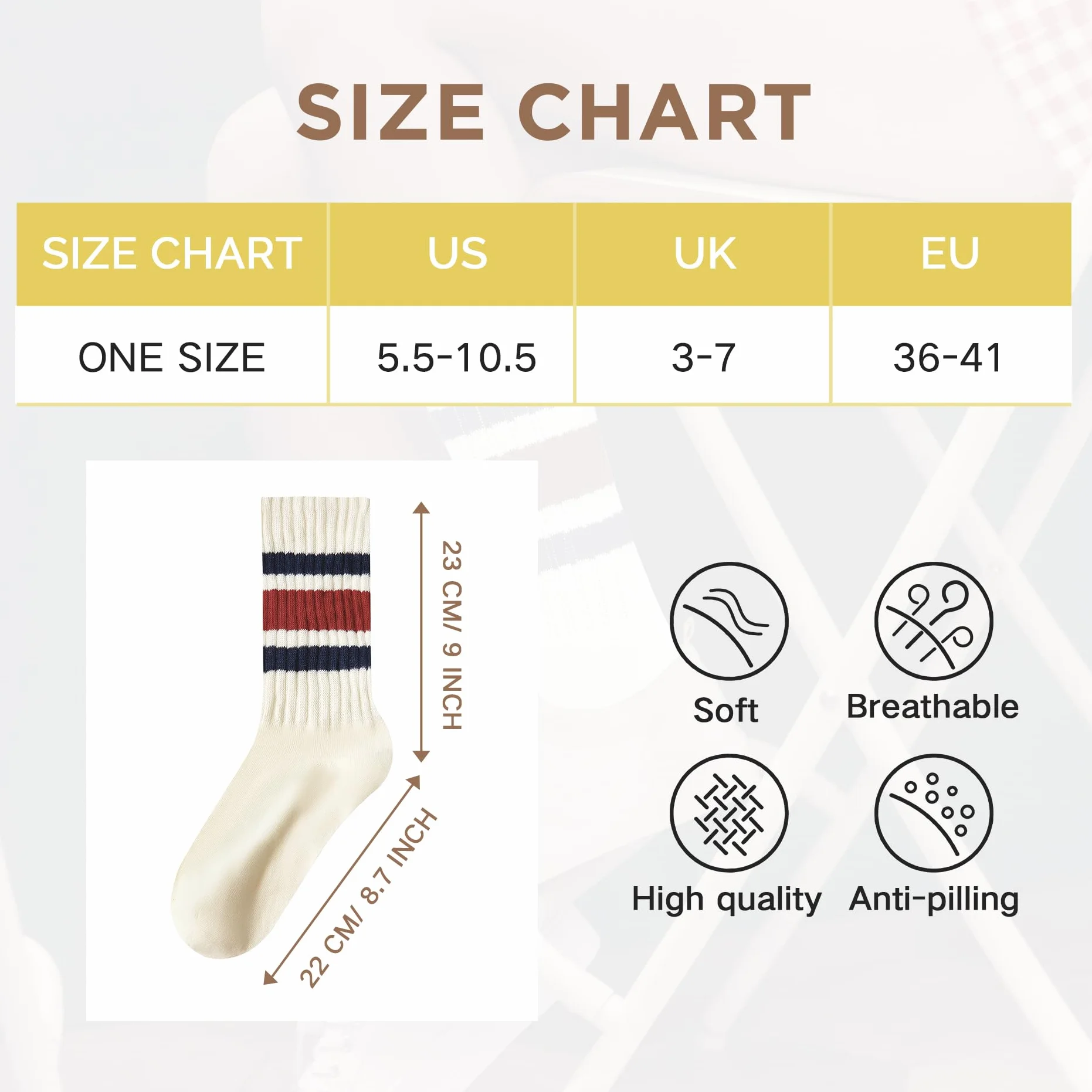 American Trends Retro skarpetki w paski dla kobiet luźne sportowe skarpety do łydki bieganie golf tenis siatkówka itp