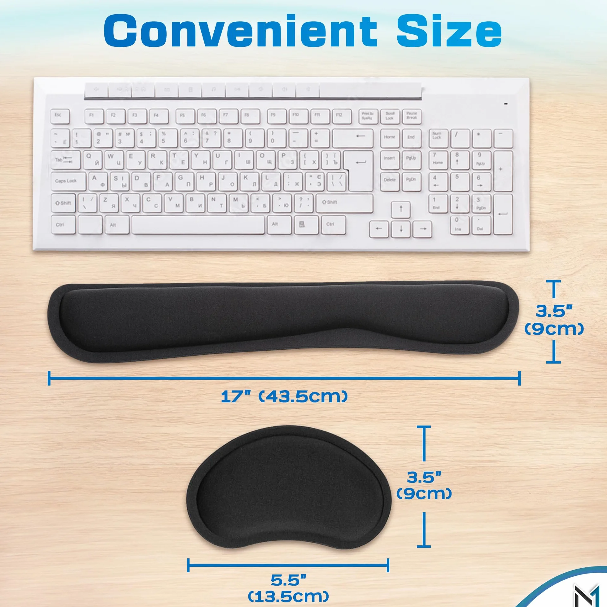 Keyboard Wrist Rest Pad w/Mouse Arm Support (Black), Comfortable Memory Foam Cushion Gel Rests for Typing & Elbow Pain Relief