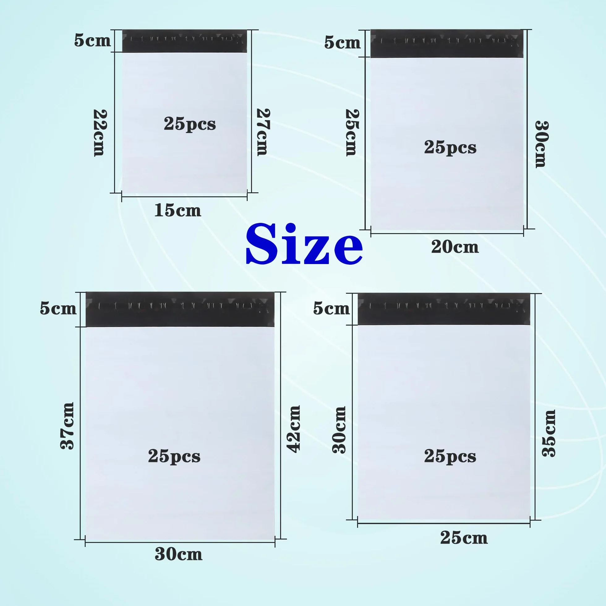 Torebki wysyłkowe, białe, nieprzejrzyste, nowy materiał, tworzywo sztuczne, mieszane, 100 sztuk, C5, A4, B4, A3, tworzywo sztuczne, samoprzylepne, różne wymiary, do ubrań, towarów, tekstyliów