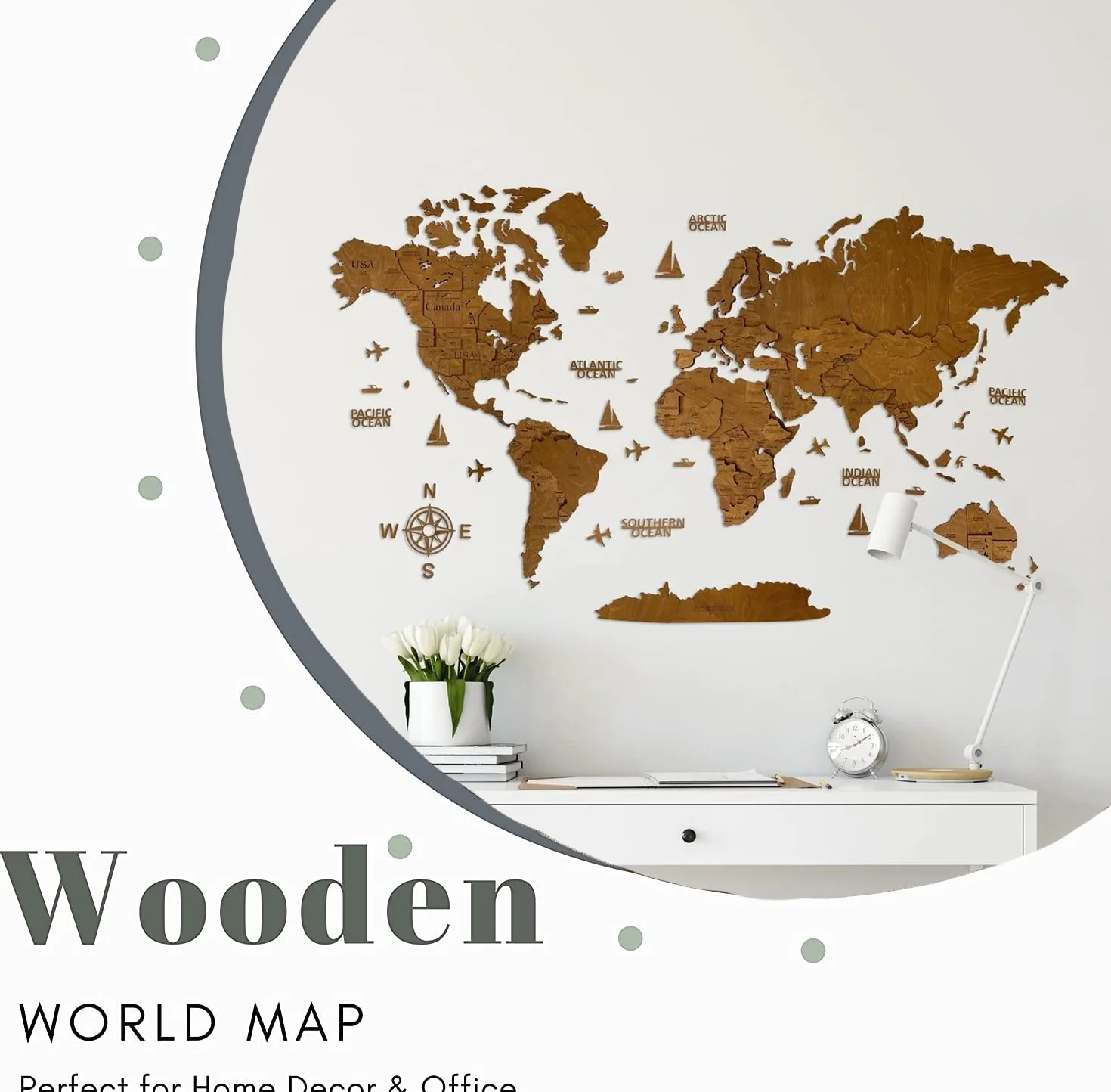 Drewniana mapa świata sztuka 3D duża dekoracja ścienna - rozmiar (M, L, XL) pomysł na prezent na każdą okazję - sztuka ścienna do domu, kuchni lub biura