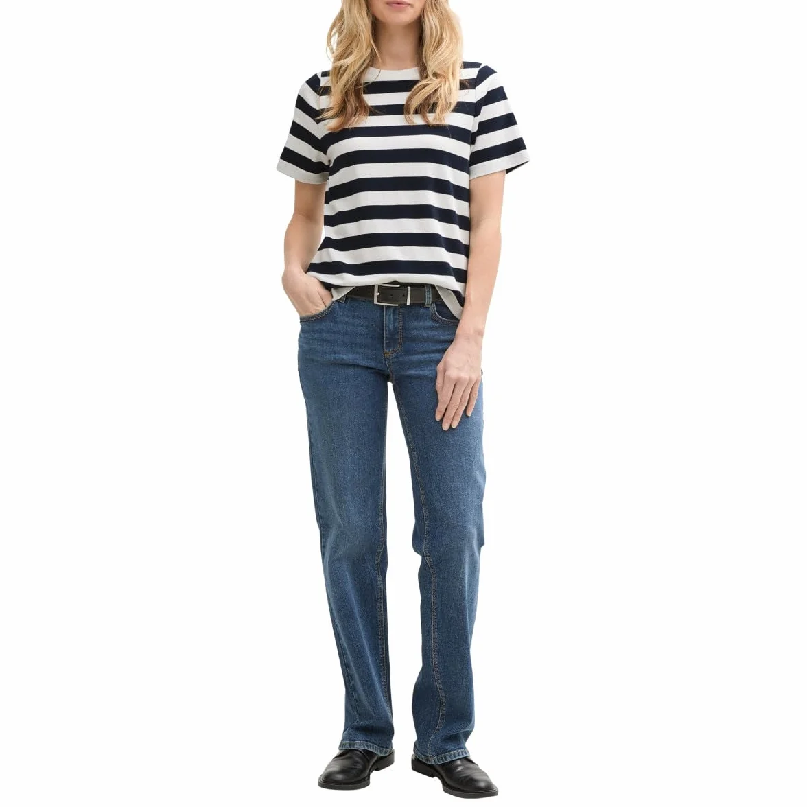 TOM TAILOR T-shirt damski, 37734 - Navy Offwhite Block Stripe, L