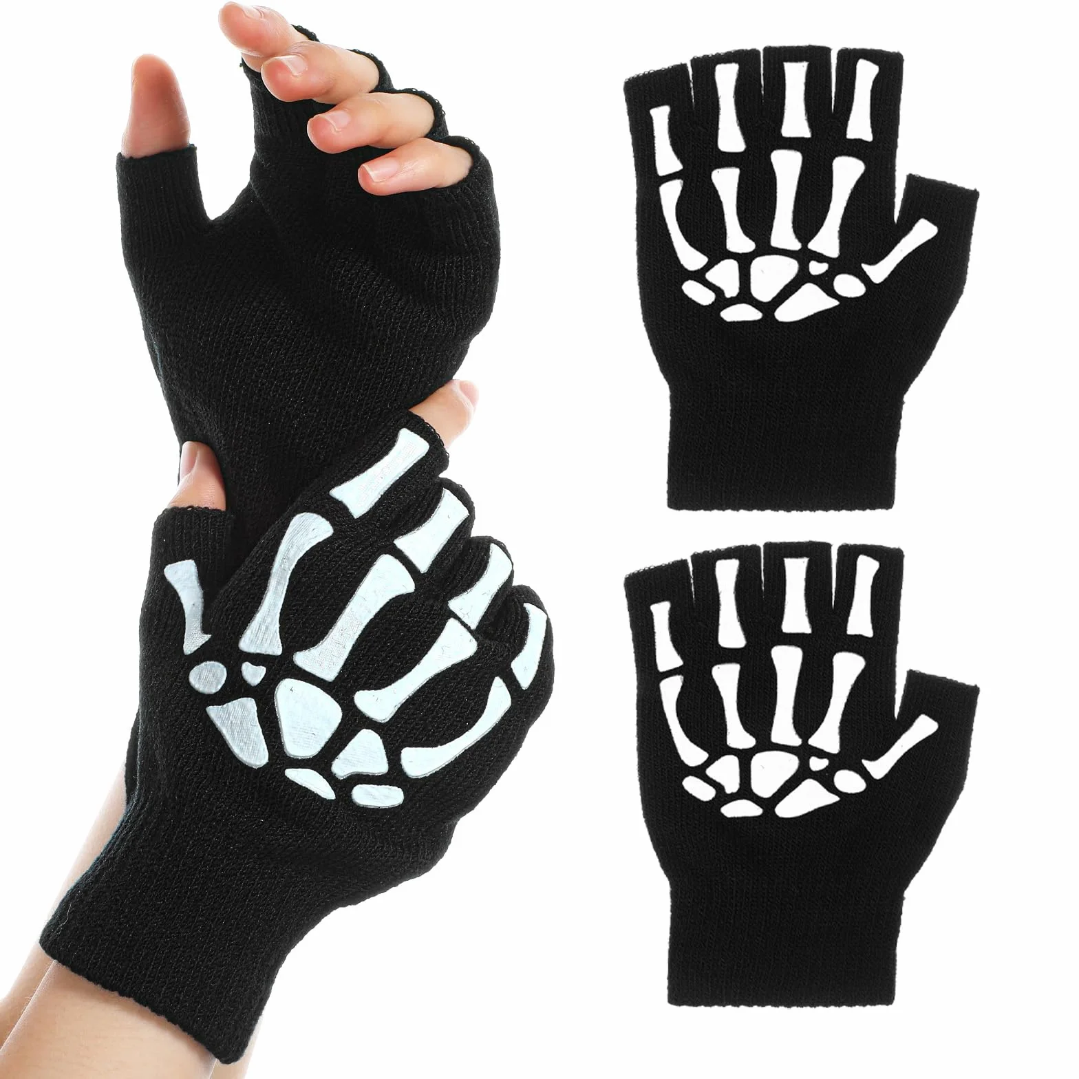 Bremorou 1 para Halloween czaszka kość rękawiczki do rąk szkielet rękawiczki bez palców dla mężczyzn kobiet dzieci kości rękawiczki do rąk unisex punk gotyckie akcesoria w ciemności kostium na