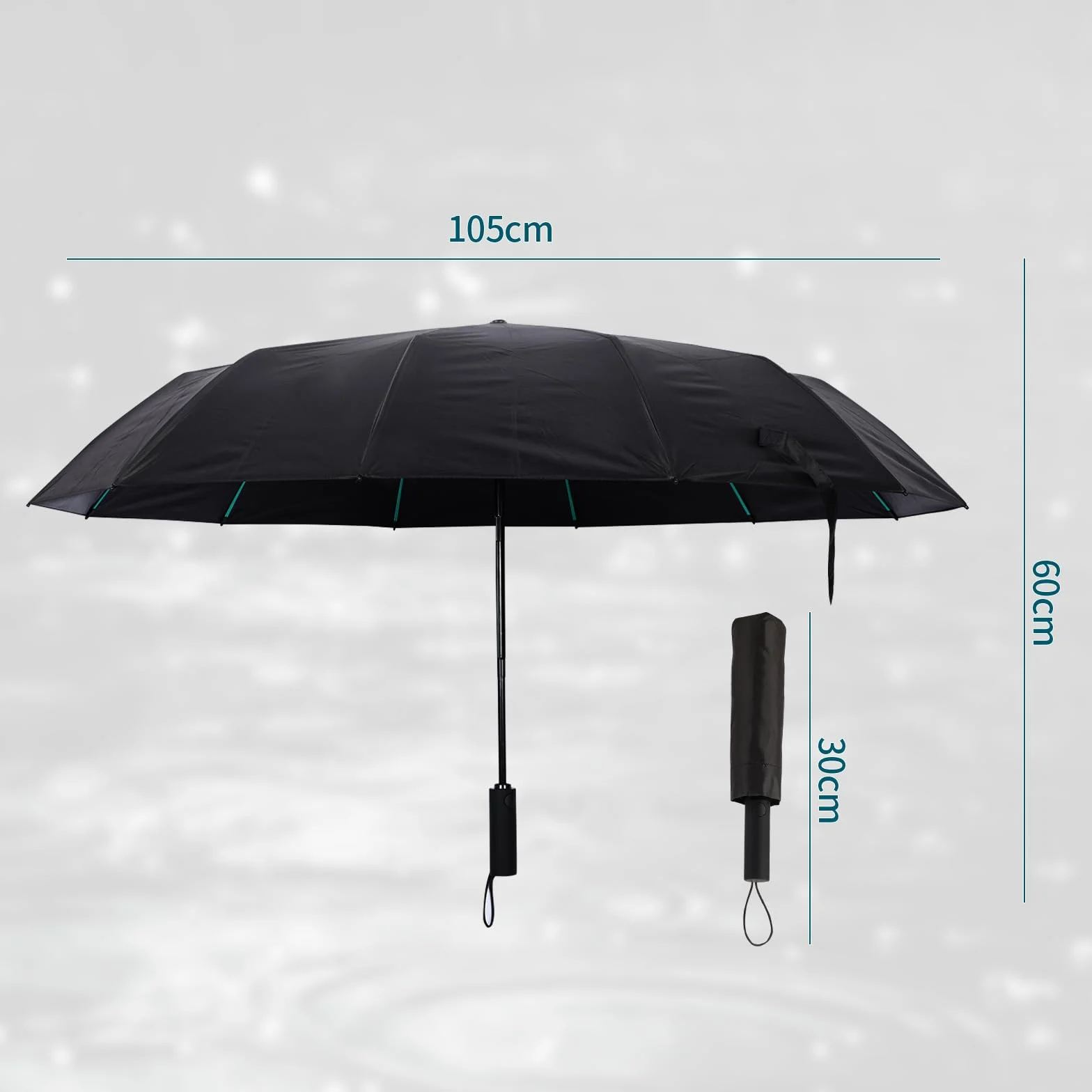 Parasol odporny na burzę - automatyczny, skladany z materiału Pongee, 144 czarne promienie UV, blokuje 99% UV, wiatroszczelny i wodoszczelny, idealny do podróży