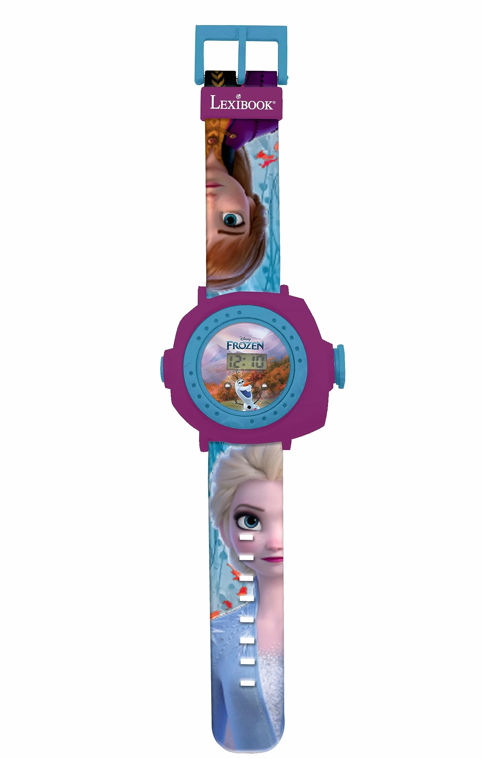 Lexibook Frozen 2, Frozen 2 Regulowany Cyfrowy Zegarek na Rękę z 20 Projekcjami Elsy, Anny i Olafa, dla Dzieci, Dziewczynek, Niebieski i Fioletowy, DMW050FZ
