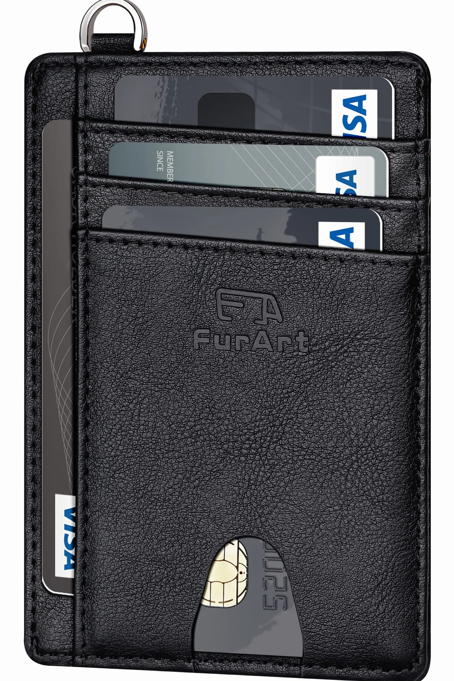 FurArt Portfel na karty kredytowe, smukły i minimalistyczny portfel z blokadą RFID dla kobiet, Czarny vintage, Small, Minimalistyczny