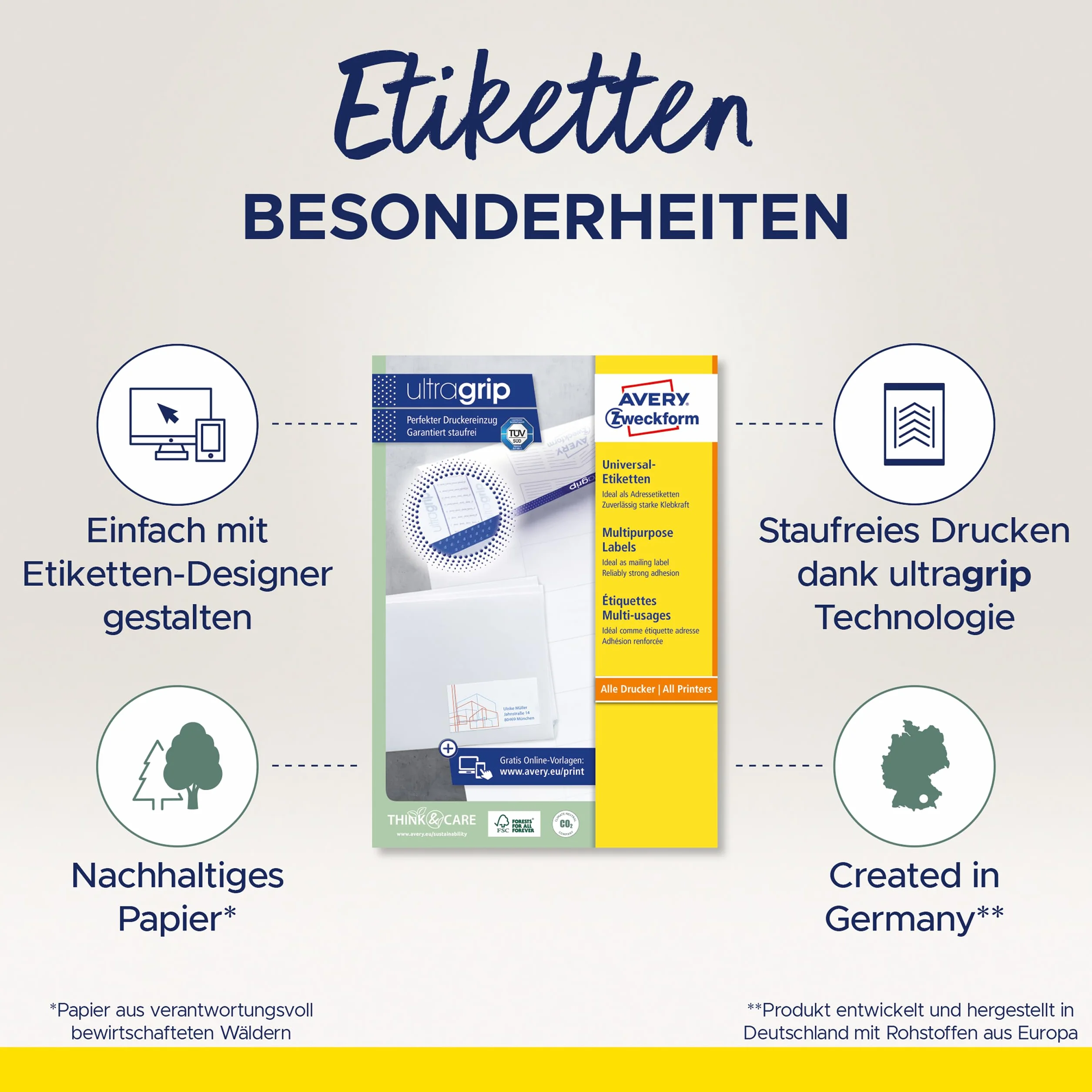 AVERY Zweckform 3425 naklejki adresowe (1000 etykiet samoprzylepnych, 105 x 57 mm na A4, papier matowy, etykiety nadawcy, samoprzylepne etykiety adresowe z ultragripem), 100 arkuszy, białe