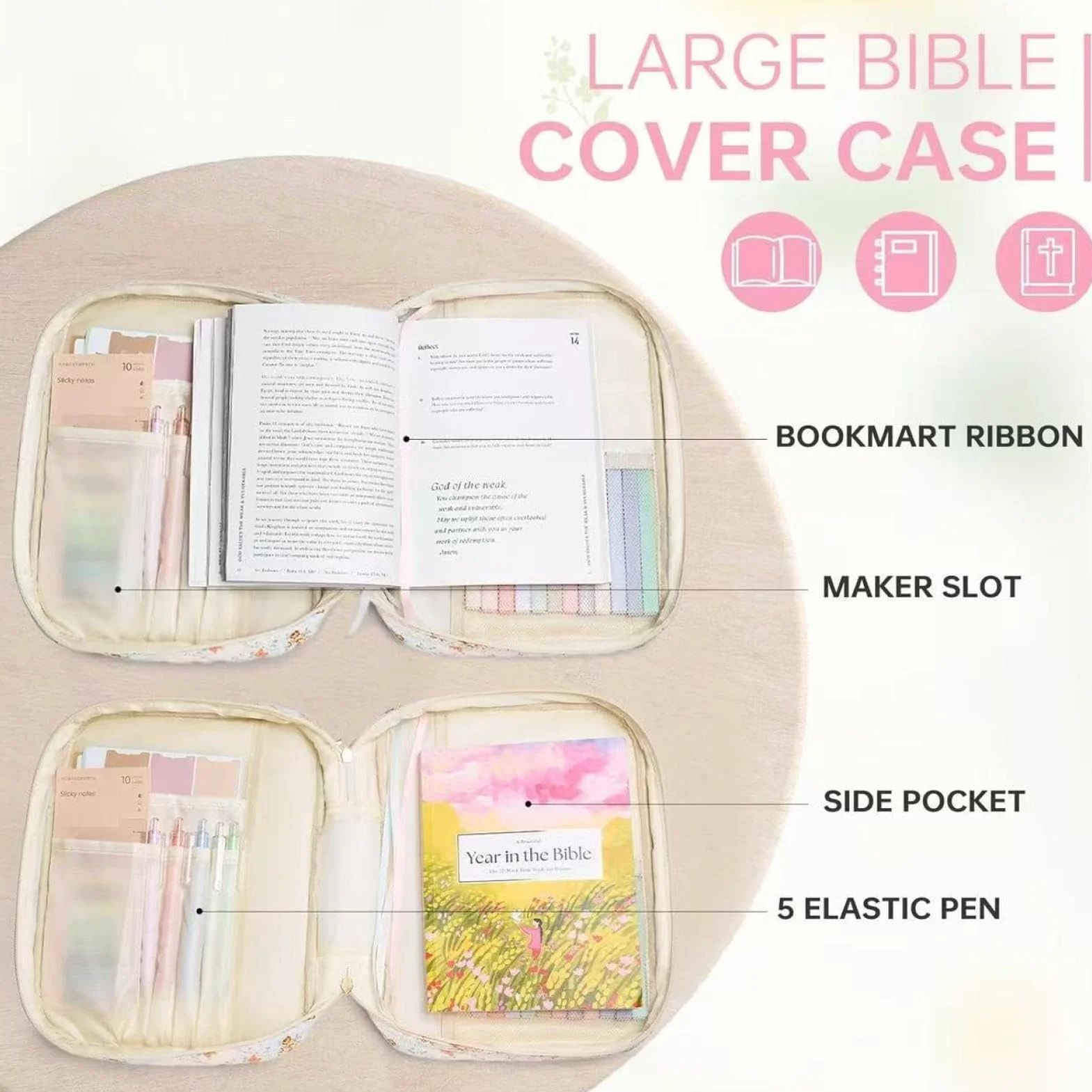 Bible Journaling Kit - Scripture Study Supplies for Reflection | Cotton Storage Case with Highlighters Pen Label Bookmarks Labels, Faith Annotation Set for Women Men Teachers