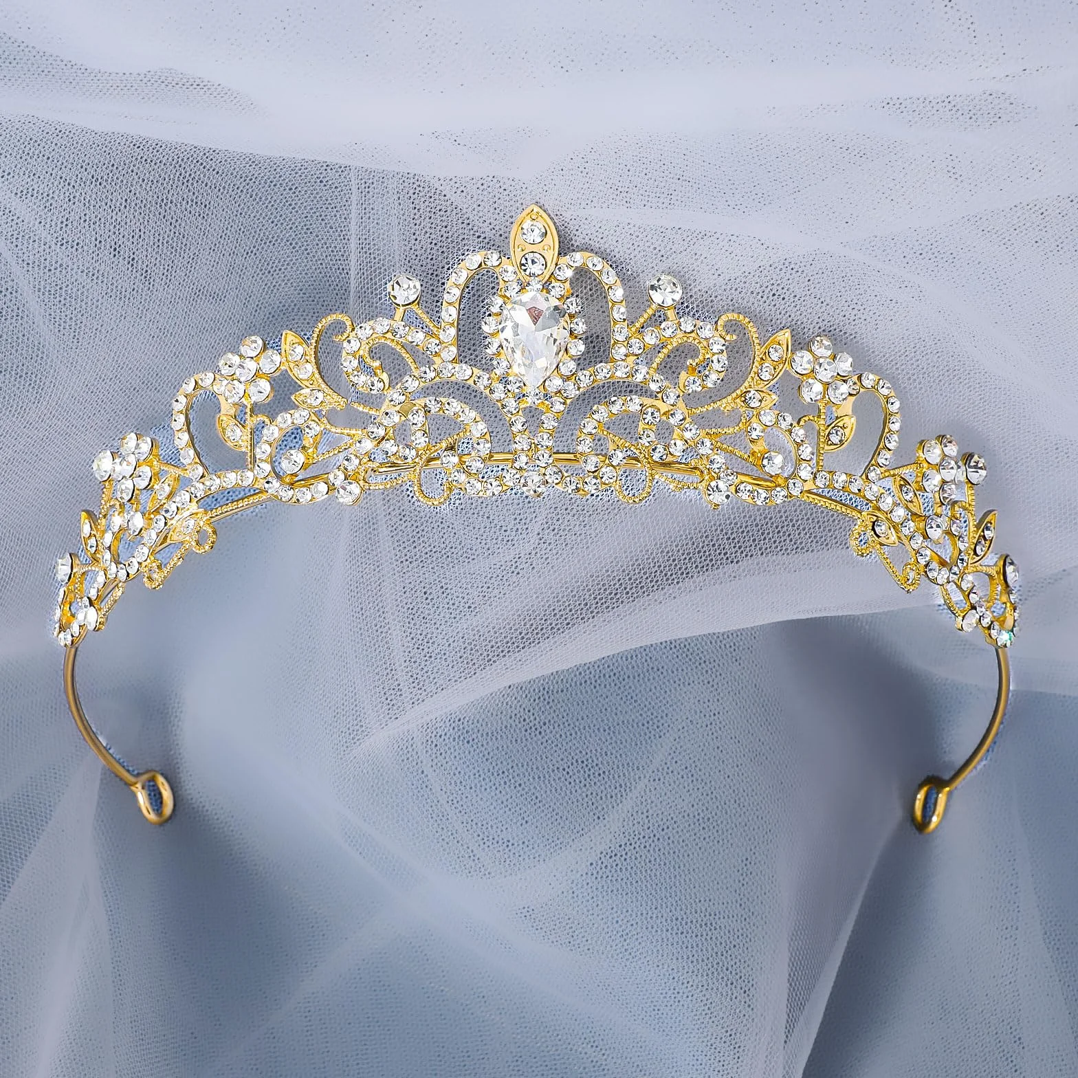 Elegancka korona księżniczki dla dziewcząt, kobiet, tiara, kryształowa tiara, opaska z kryształem górskim, na prezent, biżuteria do włosów na wesele, imprezę taneczną, Einheitsgröße, stop metali, Stop