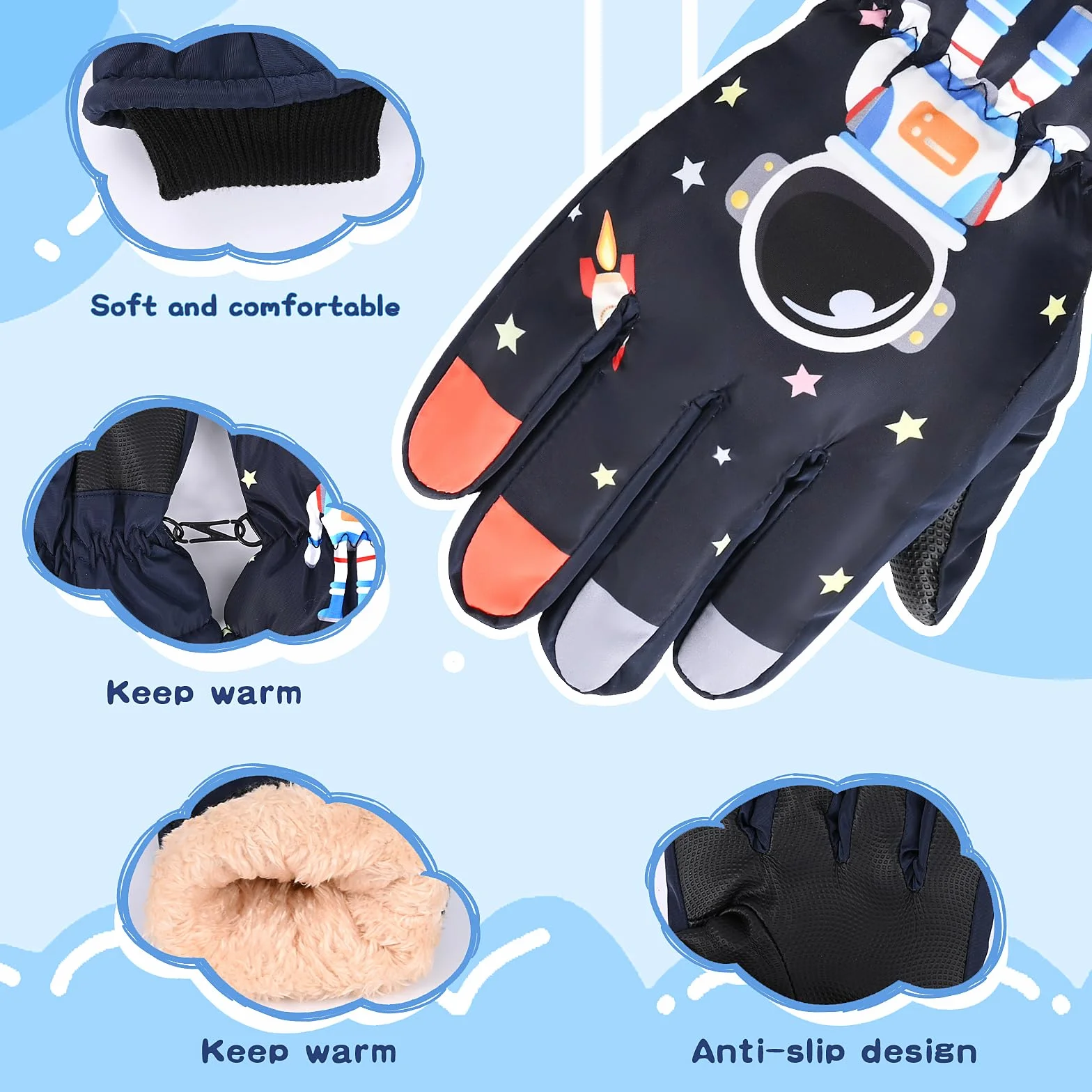 Dziecięce rękawice narciarskie, rękawice narciarskie dla nastolatków zimowe rękawice śnieżne ciepłe rękawiczki snowboardowe rękawice dziecięce 8-14 lat