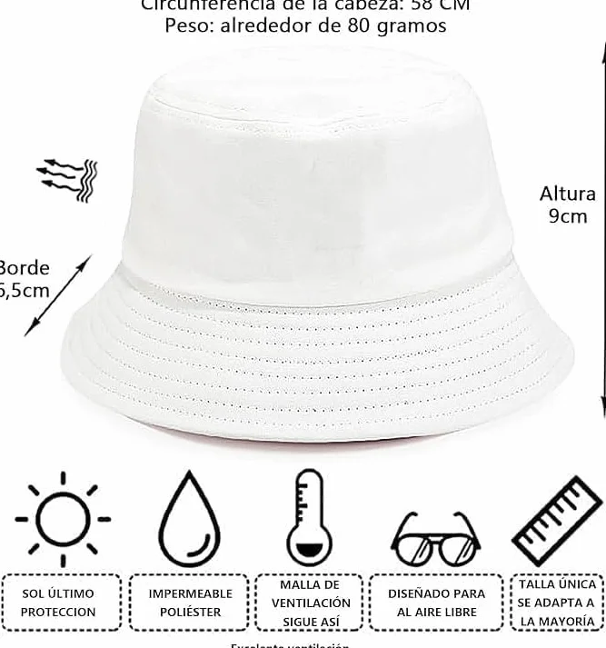 Voarge Kapelusze rybackie, Składany Bucket Hat, Składany Uśmiechający się kapelusze dla mężczyzn kobiet wędkarstwo Unisex Outdoor Beach Cap 56-58cm, Biały, 56-58