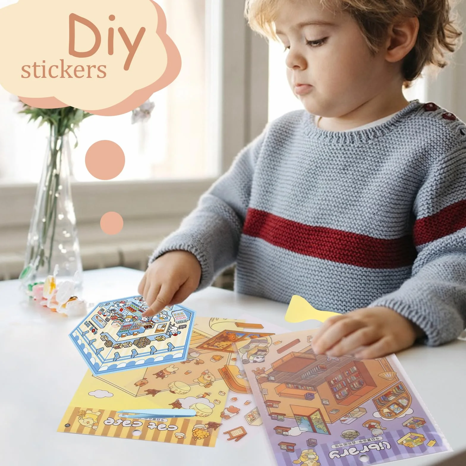 CHENYU 8 sztuk naklejka 3d z 2 szpatułką i 1 pęsetą naklejki 3d mały lokalny kwiecisty kawiarnia biblioteka piekarnia sklep odzieżowy fast food sklep spożywczy naklejka scena