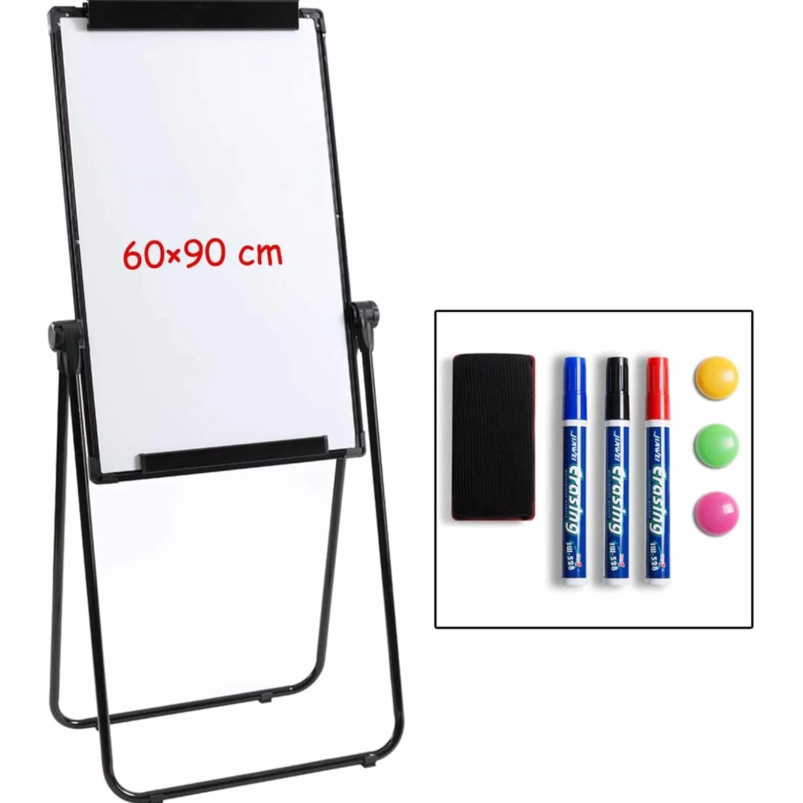 DOEWORKS 90 x 60 cm Magnetyczny stojak w kształcie litery U tablica / sztaluga dwustronna, biała tablica, regulowana wysokość i podpórka w kształcie litery U