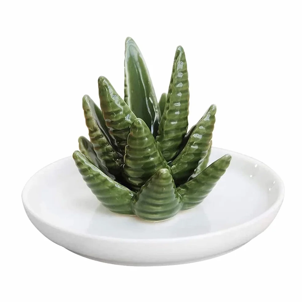 Aloes Ceramiczny Uchwyt na Pierścionek Danie, Uchwyt na biżuterię Pierścionki Bransoletki Kolczyki Zielony Soczysty Ozdoba Taca dla Kobiet Dziewczyn