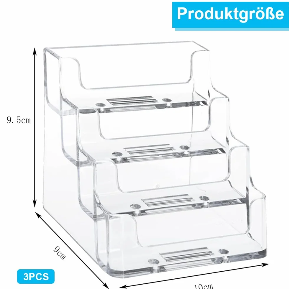 Stojak na wizytówki, 3 sztuki, akrylowy stojak na wizytówki z 4 przegródkami, przezroczysty, stojak na wizytówki