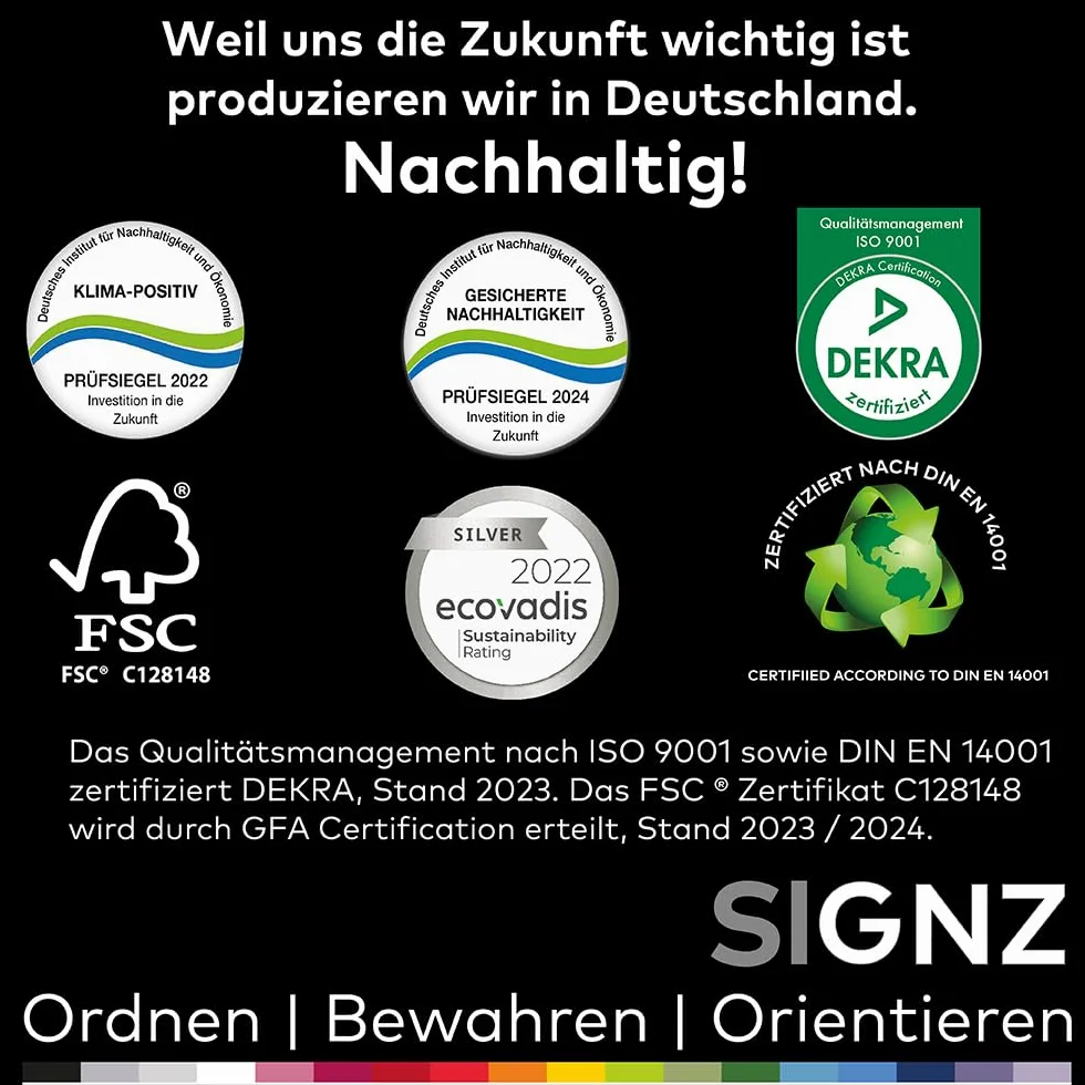 SIGNZ Segregator zaciskowy DIN A4, 5 sztuk, czarny, na 60 arkuszy, neutralny pod względem emisji CO2, wyprodukowano w Niemczech