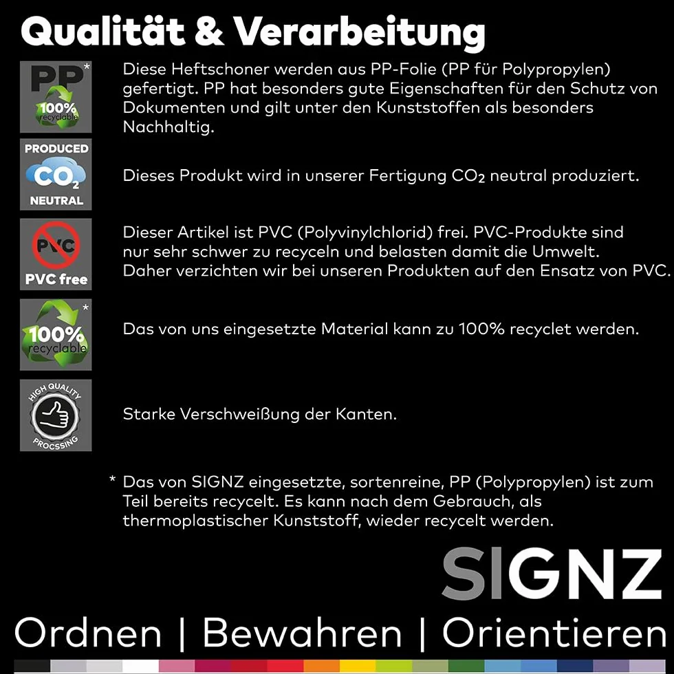 SIGNZ Ochraniacz na zeszyty DIN A5, 10 sztuk, pionowy, przezroczysty, mocny 90 my (0,09 mm), neutralny pod względem emisji CO2, wyprodukowany w Niemczech