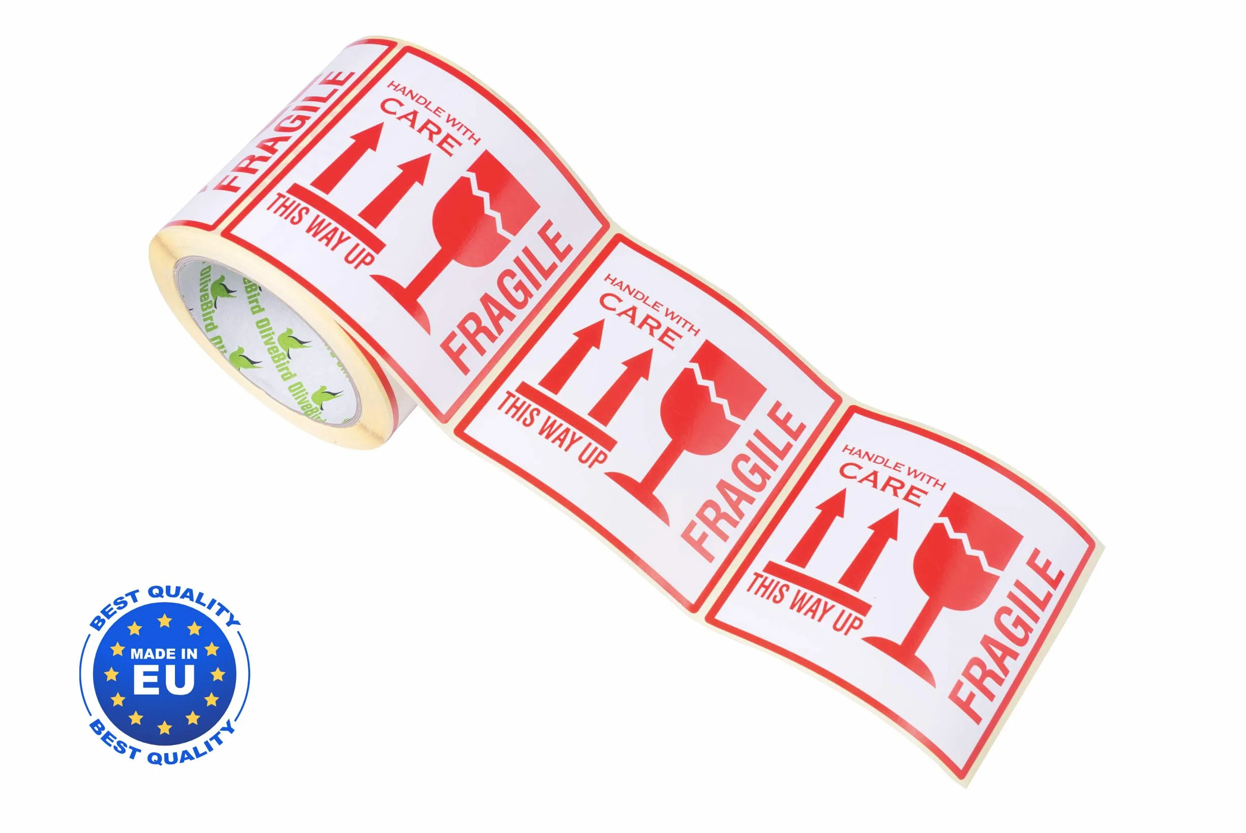 500 naklejek Fragile This Way Up Handle With Care - duże 10x10CM z mocnym klejem