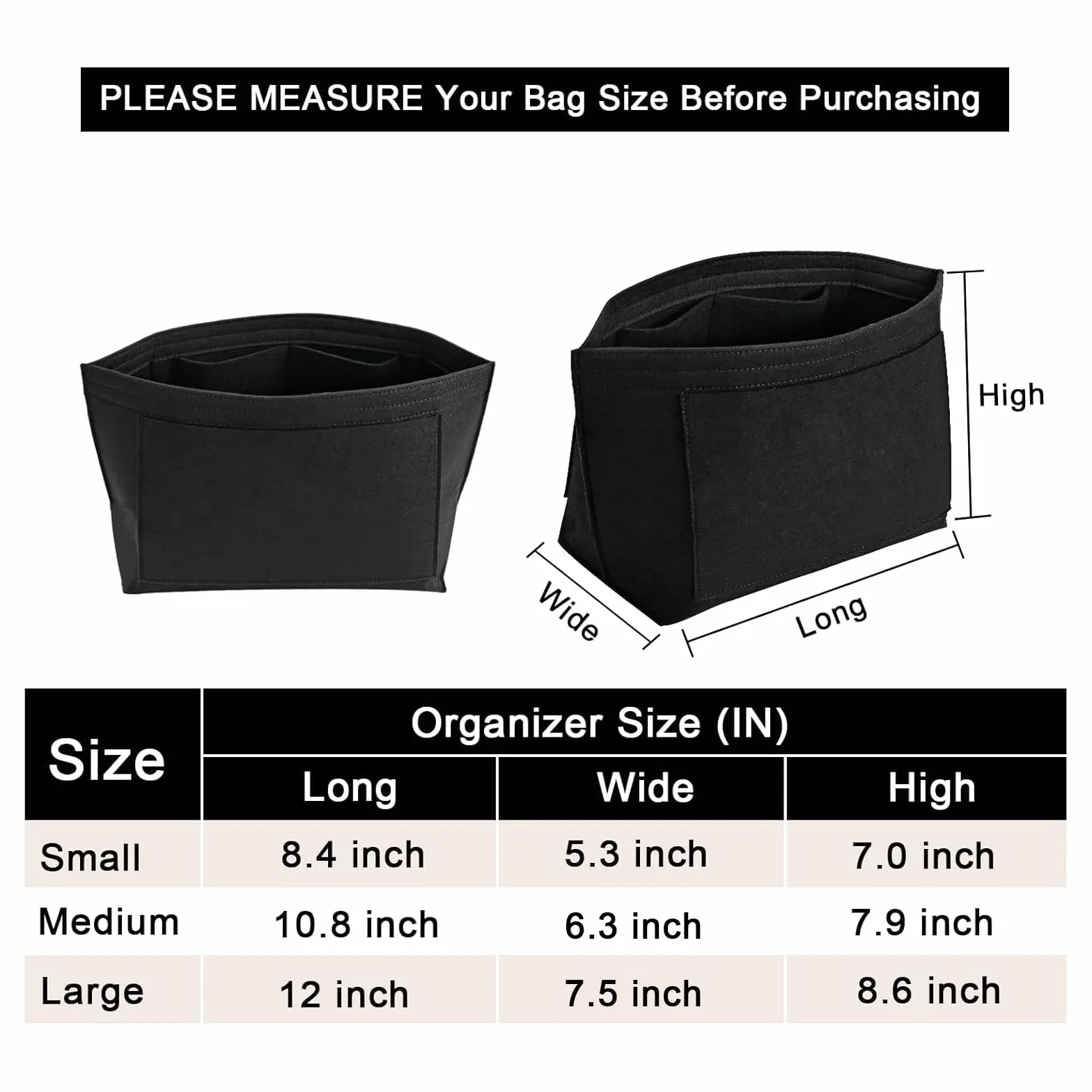 LOUKAYCCI Filcowy organizer do torby Longchamp Le Pliage L, czarny