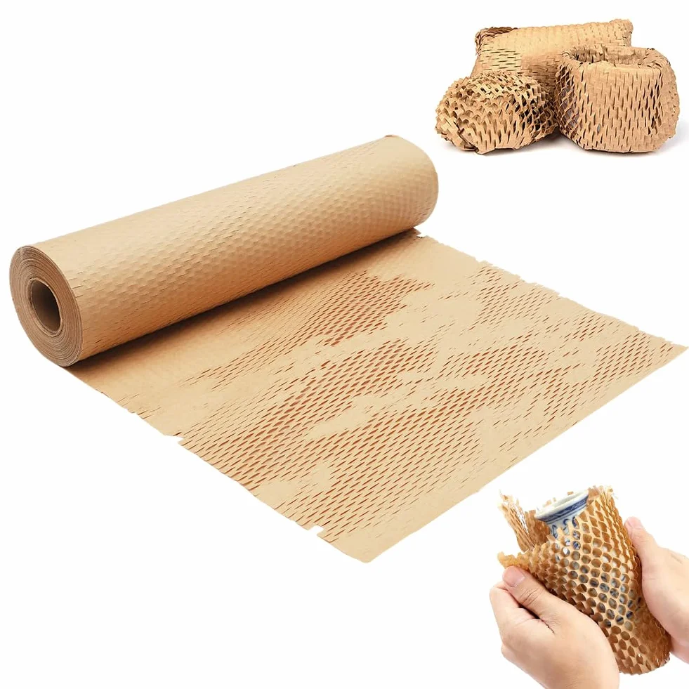 RANJIMA Rolka papieru o strukturze plastra miodu, 38 cm x 50 m, materiał opakowaniowy, papier o strukturze plastra miodu, papier do pakowania, papier jedwabny do wysyłki i przeprowadzki, delikatne