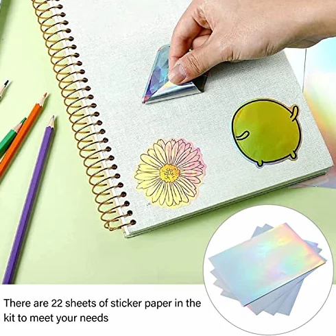 Papier do Naklejek Holograficznych, 22 Arkusze A4 Papier do Naklejek Holograficznych do Druku 8 X 12 Cali do Drukarek Atramentowych, Kserokopiarek, Drukarek Laserowych,