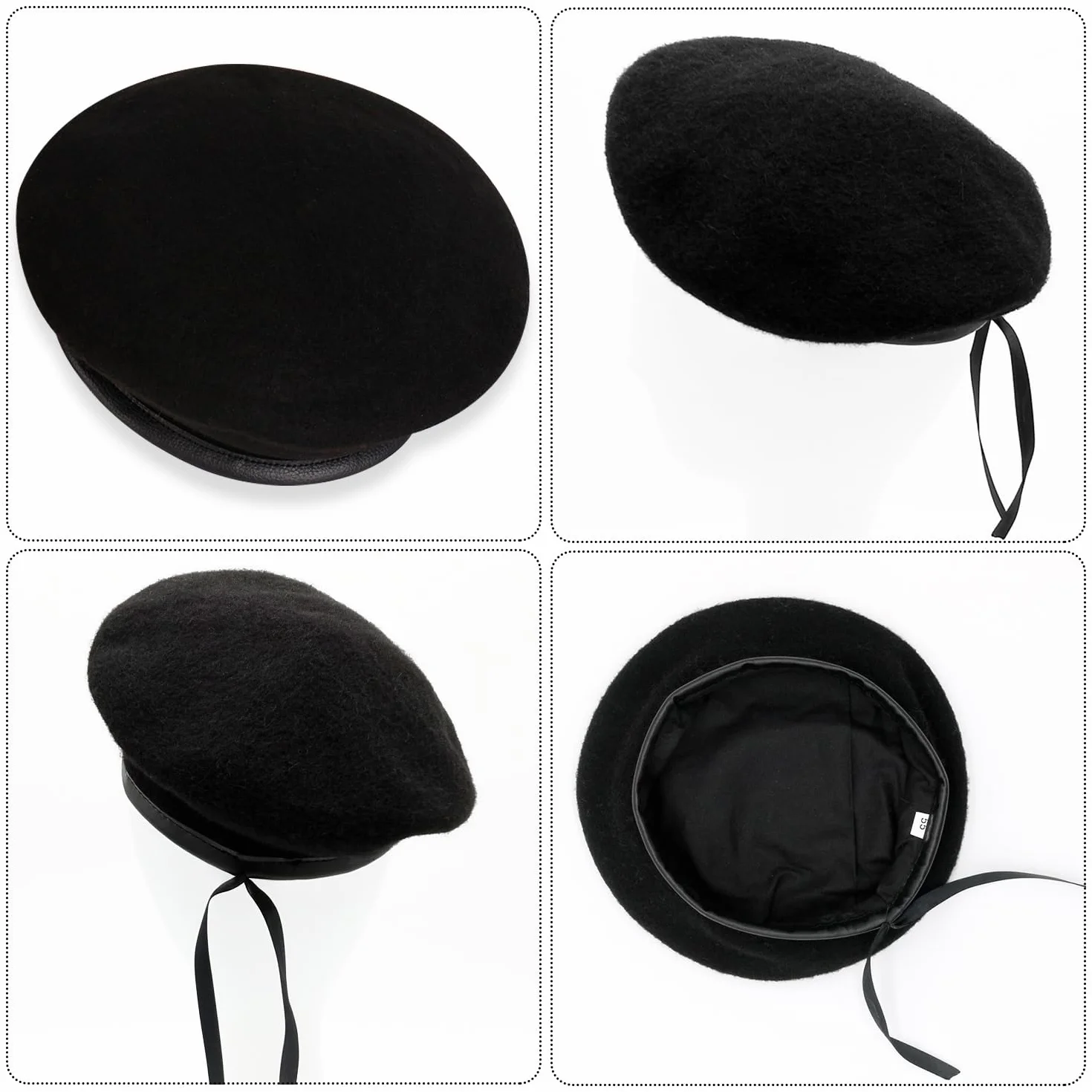 Beret, wełniany beret, czarny, regulowany damski beret, ciepła czapka, modna czapka dekoracyjna, nadaje się do noszenia na co dzień, do szkoły, dojazdów do pracy, 1 sztuka, czarny, jeden