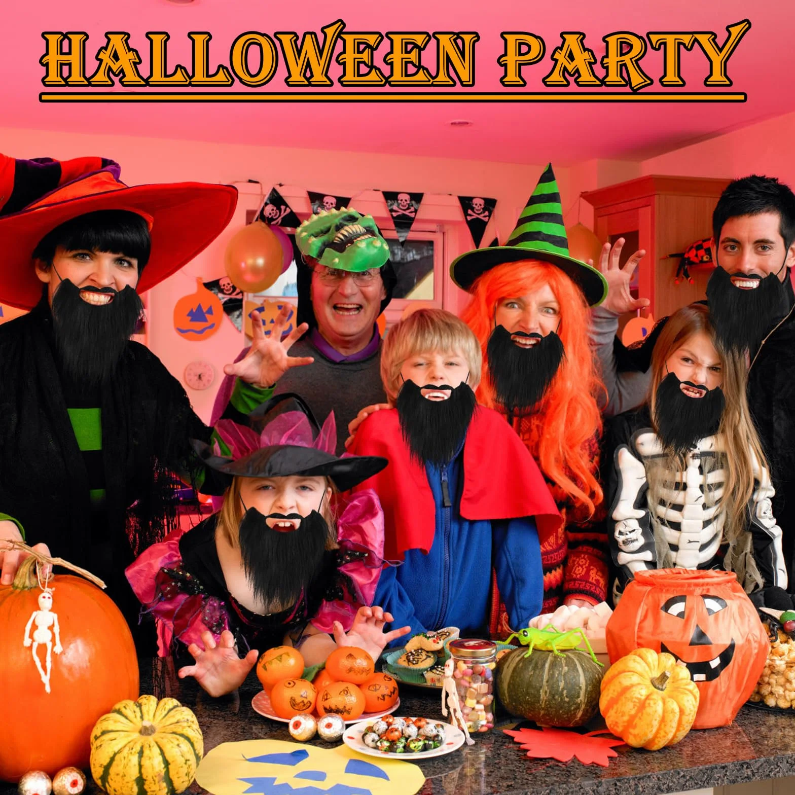 WLLHYF Impreza sztuczna broda, zabawna broda, twarz, nowość, wąsy, rekwizyt, Boże Narodzenie, dekoracje halloweenowe, maskarada, maska dla mężczyzn, dzieci, spotkania, artykuły cosplay (czarna)