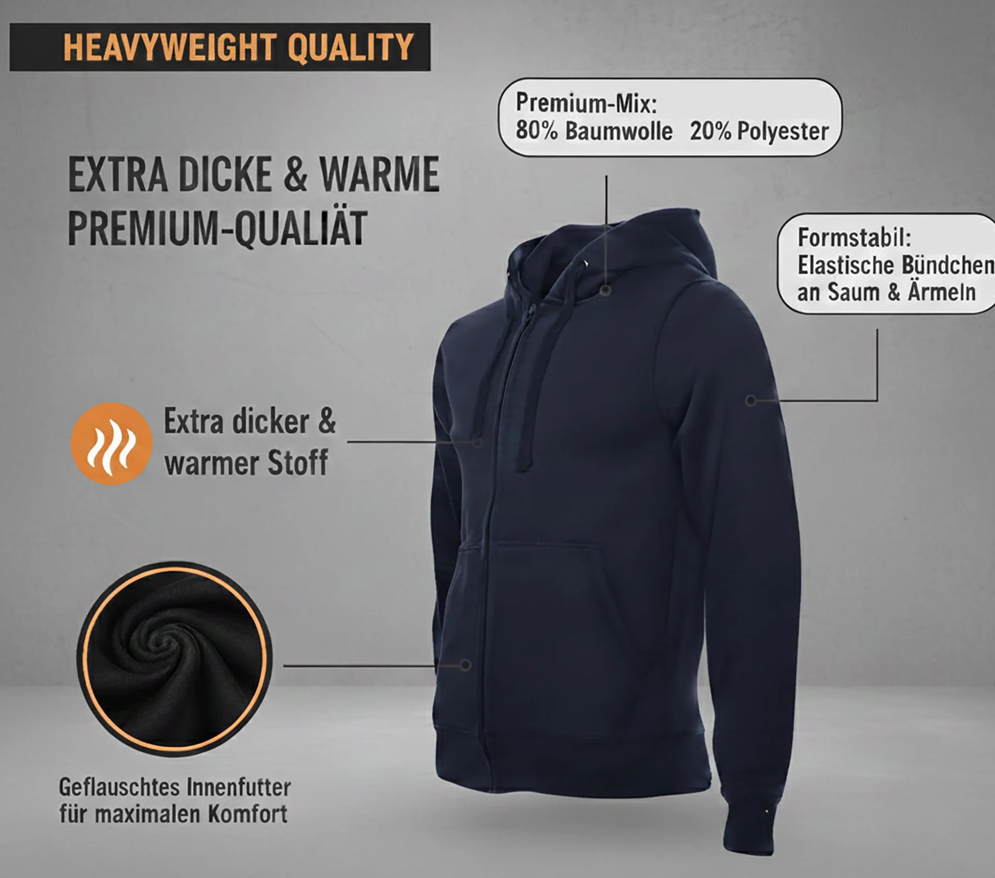 ROCK-IT Apparel Bluza z kapturem dla mężczyzn z zamkiem błyskawicznym – miękka, gruba tkanina najwyższej jakości – kurtka robocza z kapturem [rozmiary S-5XL] Rozmiary standardowe