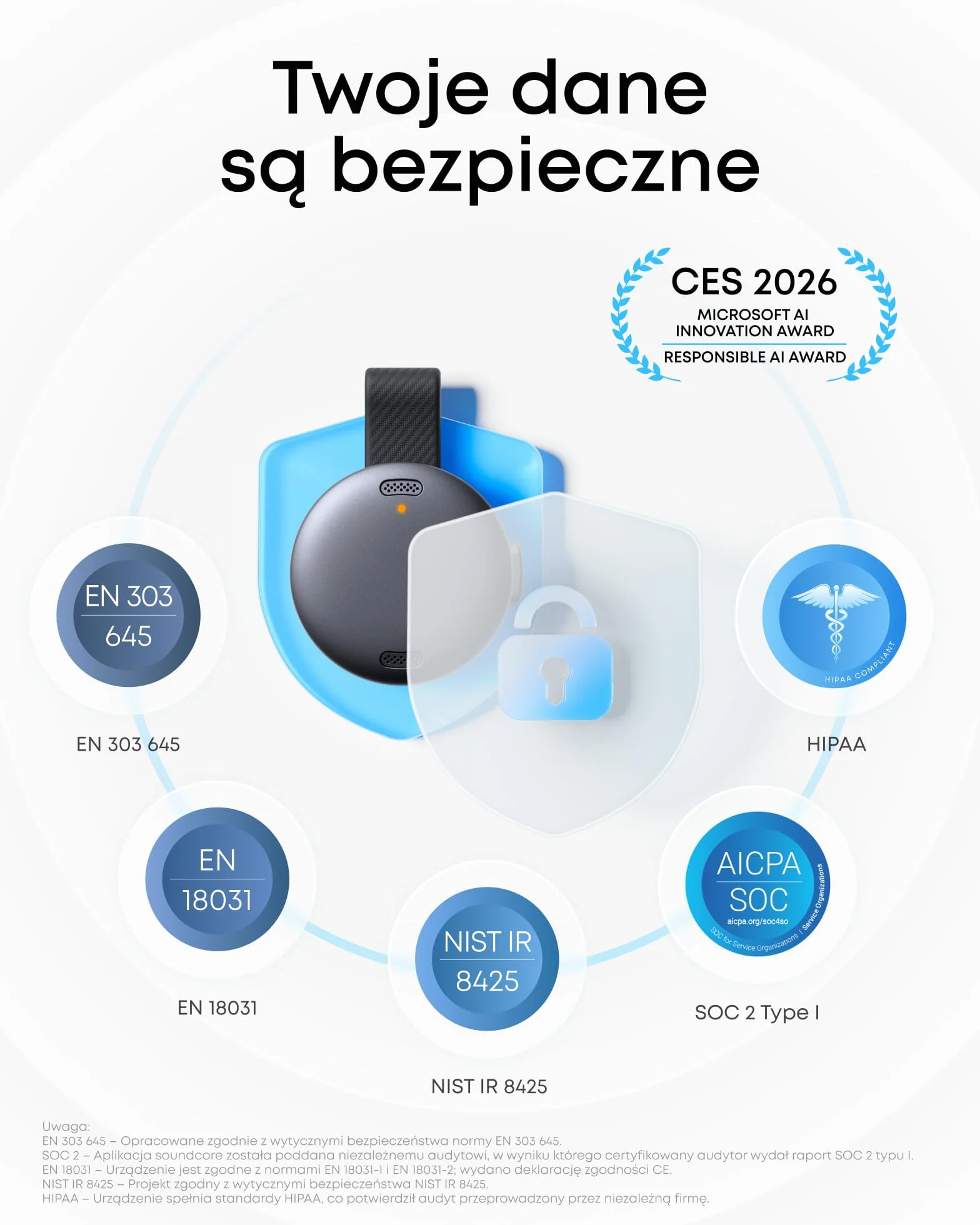 Przenośny dyktafon soundcore Work Anker, wyposażony w funkcję sporządzania notatek, 8 GB pamięci masowej, transkrypcji i streszczania tekstu za pomocą sztucznej inteligencji, certyfikat MFi