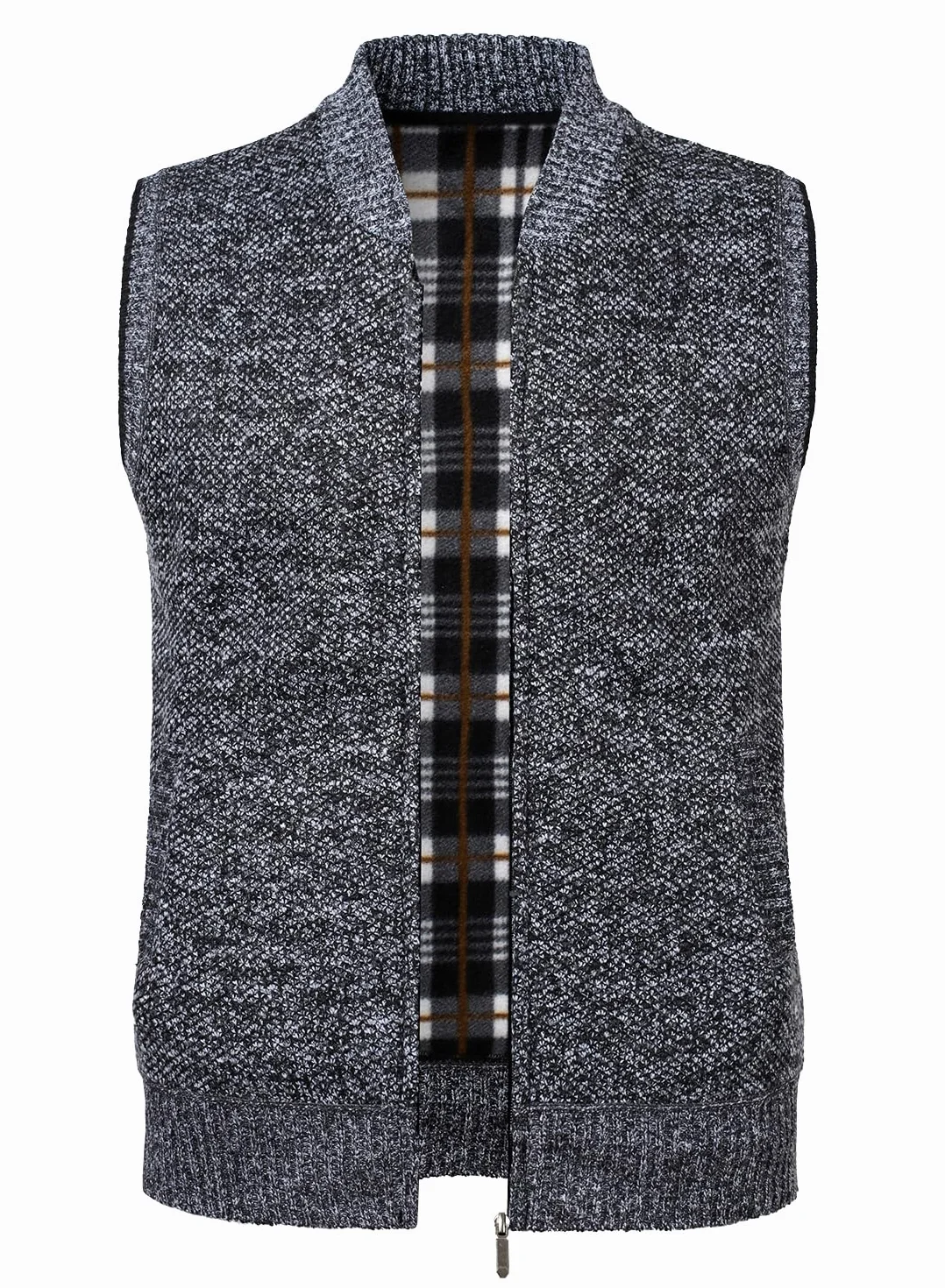 Męski dzianinowy kardigan bez rękawów, zamek błyskawiczny, dekolt w serek, kamizelka, klasyczny sweter z dzianiny, kamizelka slim fit, kurtka, topy z kieszeniami