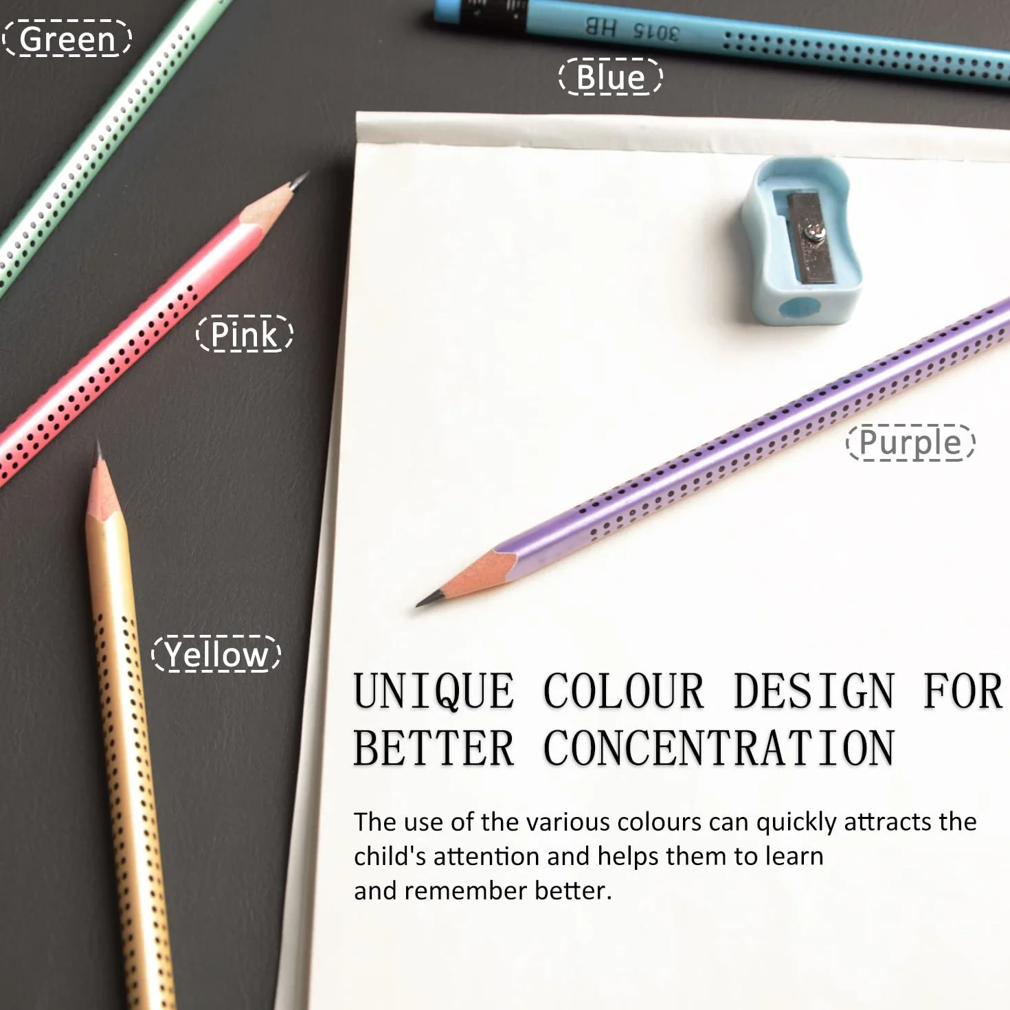 Surcotto Ołówki HB, 30 ołówków HB z gumką i temperówką, wstępnie naostrzony trójkątny ołówek do pisania i rysowania uczniów w szkole i domu - nowy pakiet, niebieski
