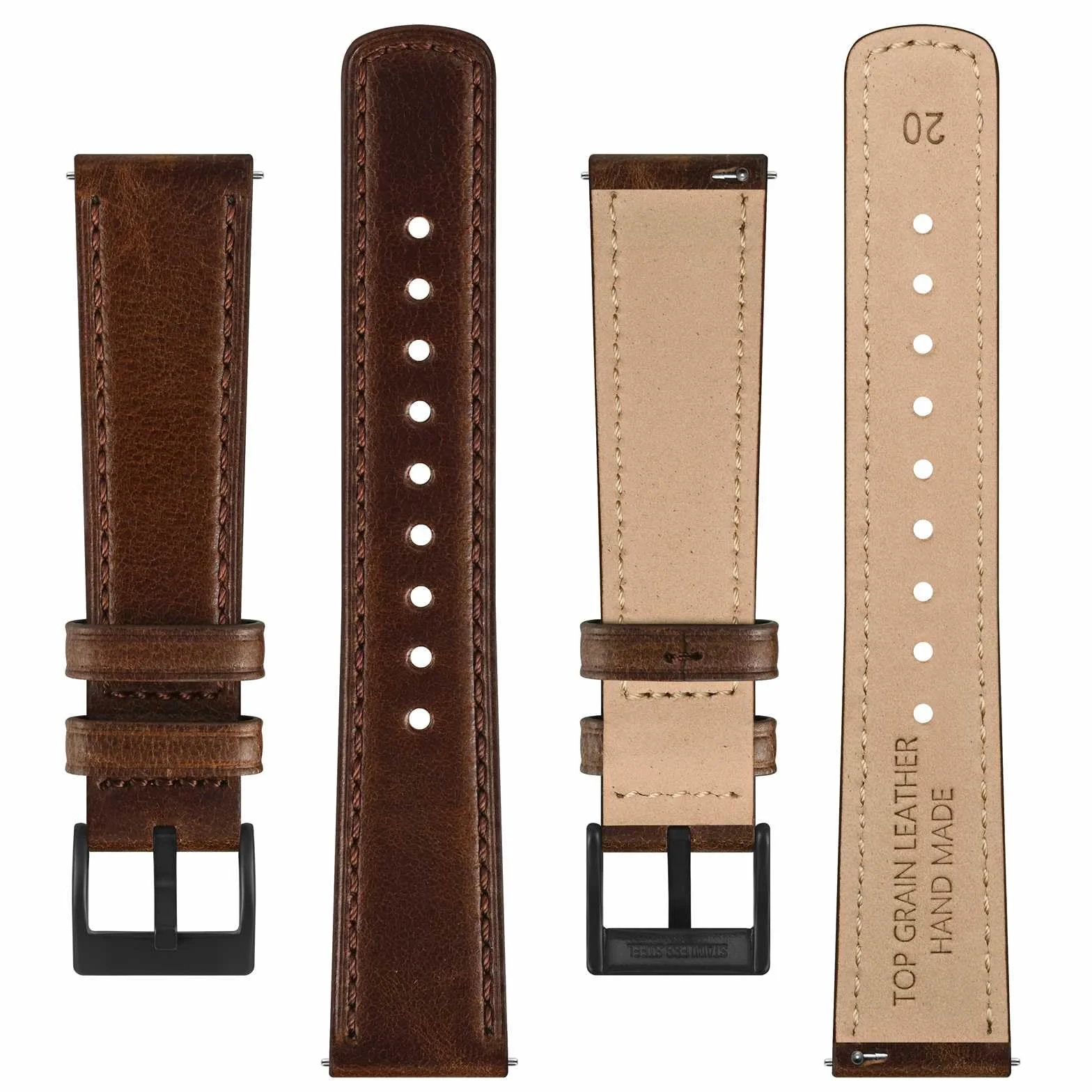 BISONSTRAP Skórzane paski do zegarka, klasyczna skóra woskowana olejem, szybkie odpinanie, pasek zastępczy dla mężczyzn i kobiet, szerokość paska 18 mm, 20 mm, 22 mm