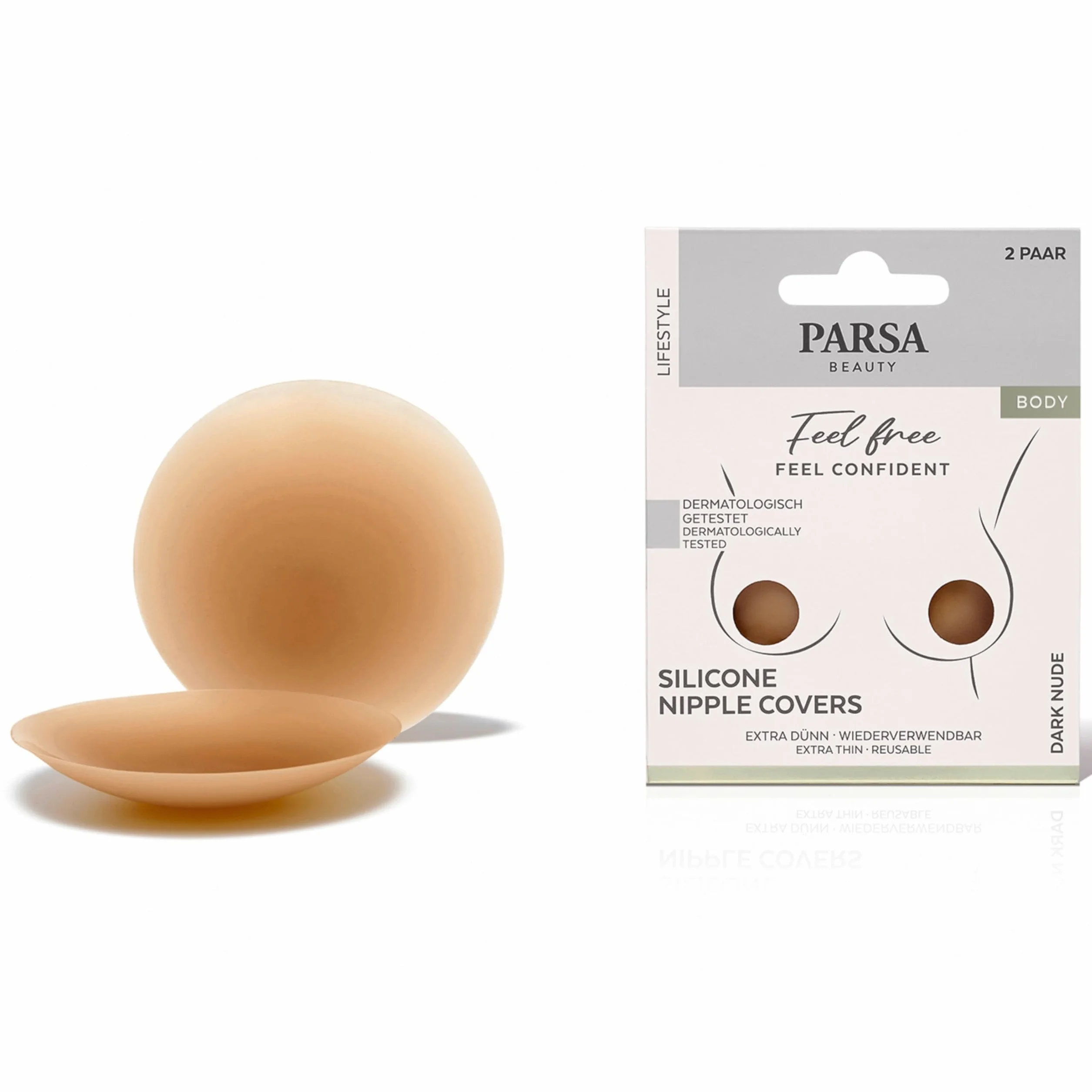 PARSA Beauty Silikonowe etui na sutki – niewidoczna alternatywa biustonosza dla miseczek A-D – wielokrotnego użytku i wodoodporna – 100% nieprzejrzysta – pokrowiec na sutki damskie