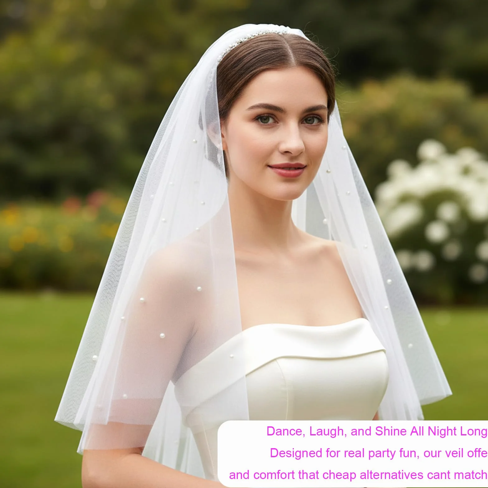Tucnoeu Bride welon perłowy krótki welon, welony ślubne dla panny młodej - eleganckie białe welony ślubne z perłami na ślub wieczór panieński