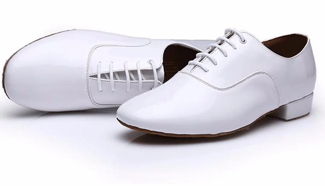 Męskie klasyczne standardowe zamknięte palce skórzane sznurowane taniec socjalny salsa Tango Jazz Rumba sala balowa latynoskie nowoczesne buty do tańca, - Biały obcas 2 5 cm - 42 EU