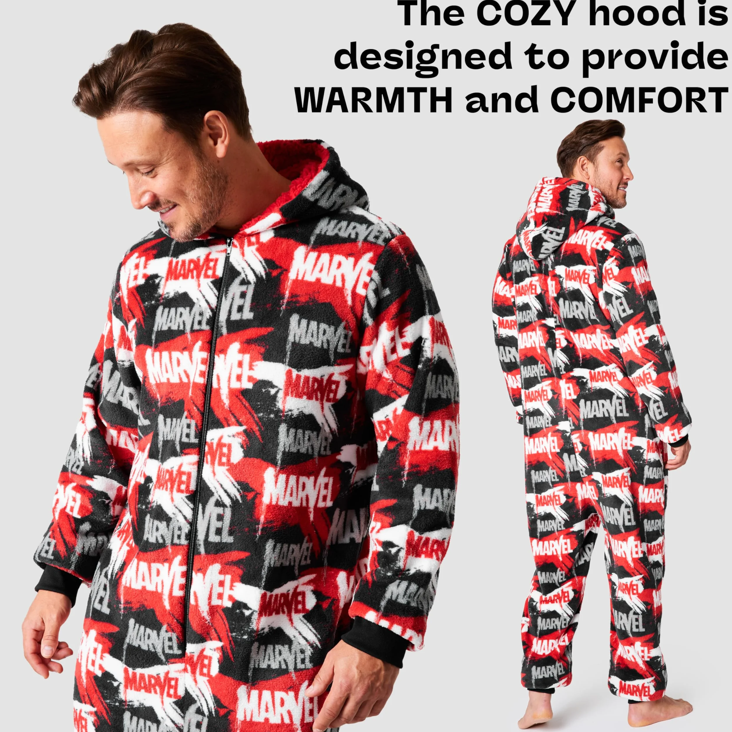 Marvel Onesies dla mężczyzn i nastolatków - Puszysty polar z kapturem dla mężczyzn S-3XL odzież wypoczynkowa - prezenty dla mężczyzn