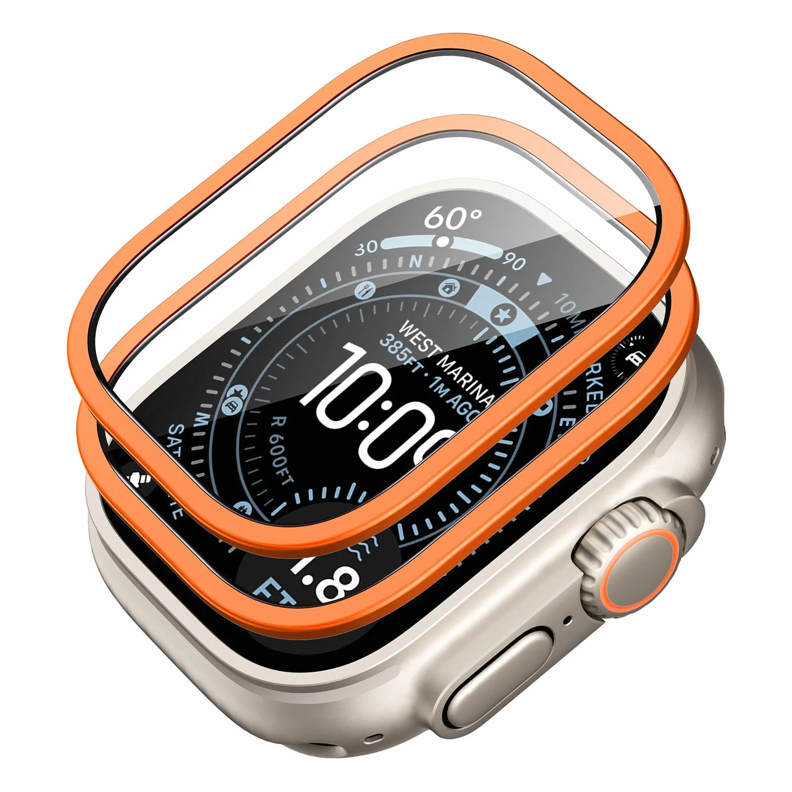 ESR Armorite Folia ochronna do zegarka Apple Watch Ultra 2/1 (2024/2023/2022, 49 mm), ochrona wyświetlacza z hartowanego szkła z aluminiową ramą, ochrona na całej powierzchni, pomarańczowa, 2 sztuki