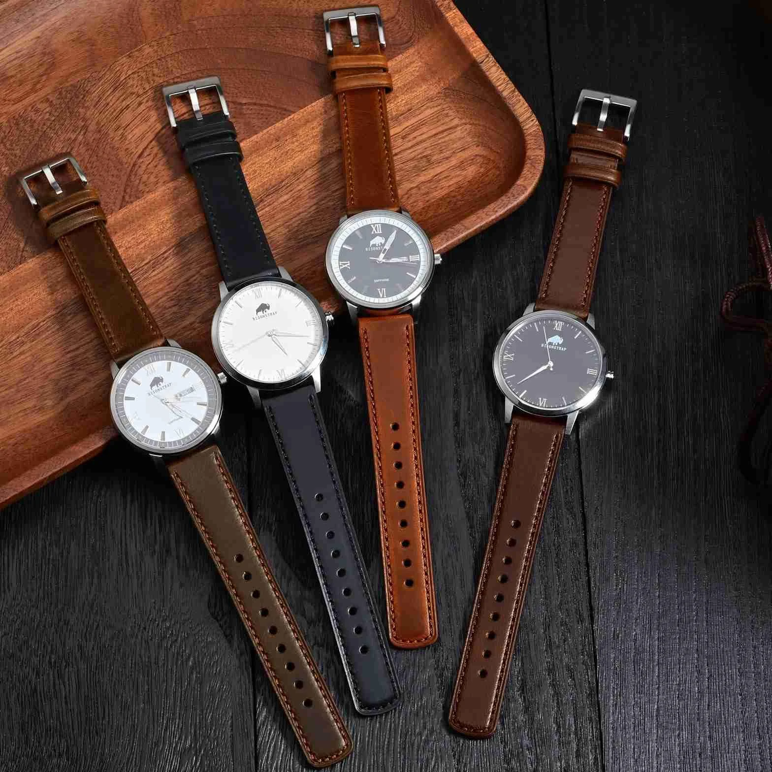 BISONSTRAP Skórzane paski do zegarka, klasyczna skóra woskowana olejem, szybkie odpinanie, pasek zastępczy dla mężczyzn i kobiet, szerokość paska 18 mm, 20 mm, 22 mm