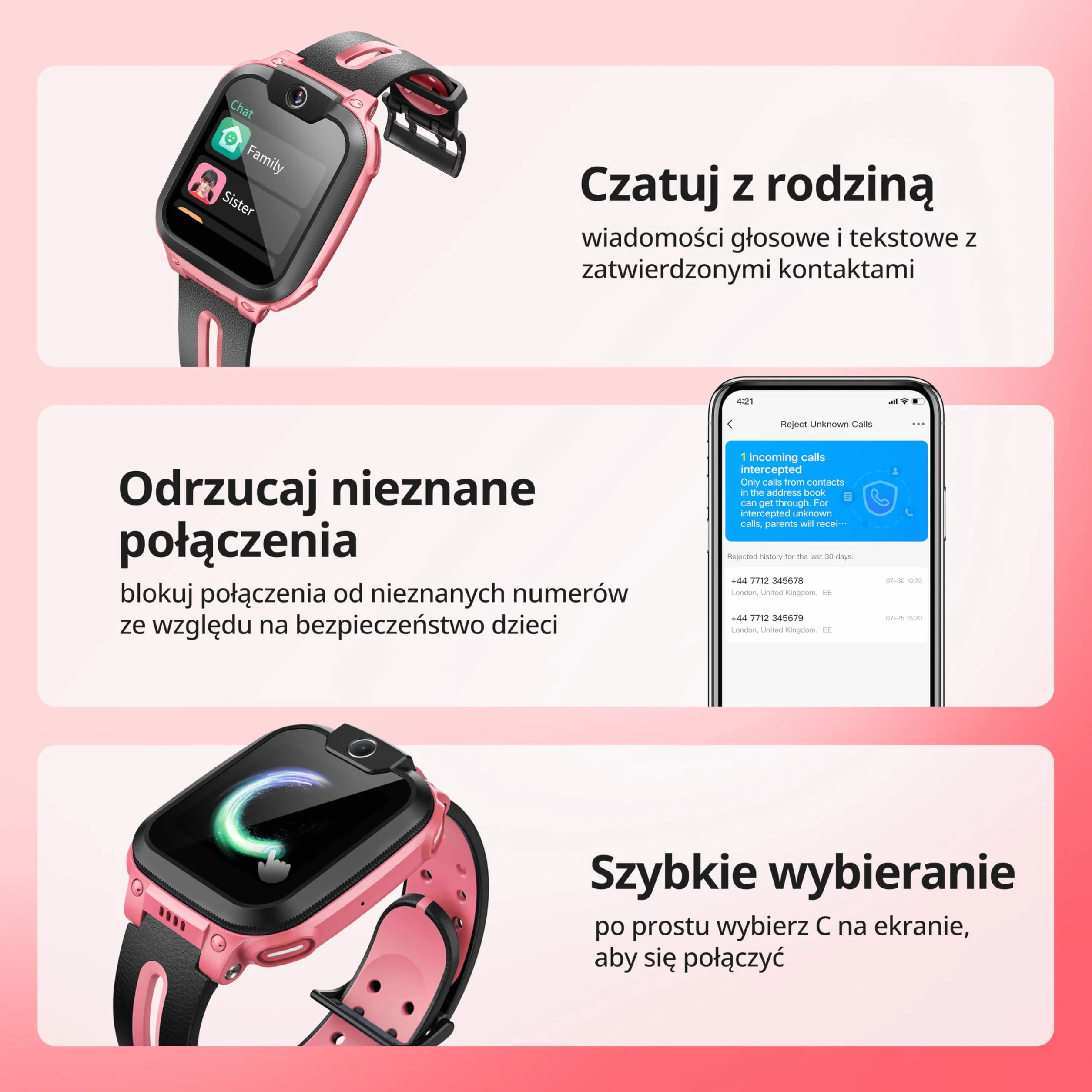 imoo Watch Phone Z1 Kids Smart Watch, Smartwatch dla dzieci 4G z długotrwałym wideo i telefonem, zegarek GPS dla dzieci z lokalizacją w czasie rzeczywistym i wodoodporność IPX8 (różowy)