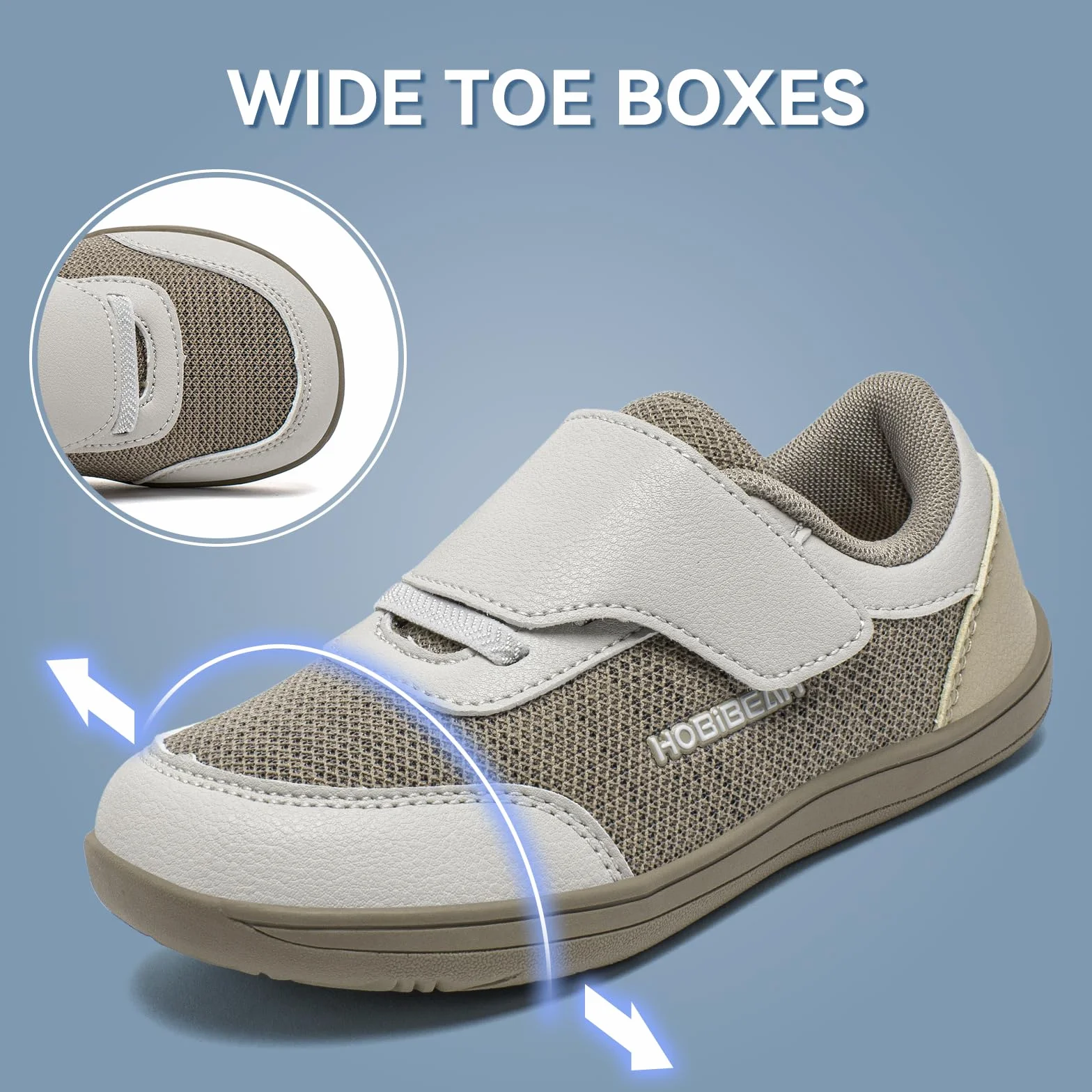 HOBIBEAR Dziecięce buty do chodzenia boso, szerokie trampki, dla chłopców i dziewczynek, oddychające, antypoślizgowe, minimalistyczne buty do chodzenia z zapięciem na rzepy, wygodne buty do chodzenia