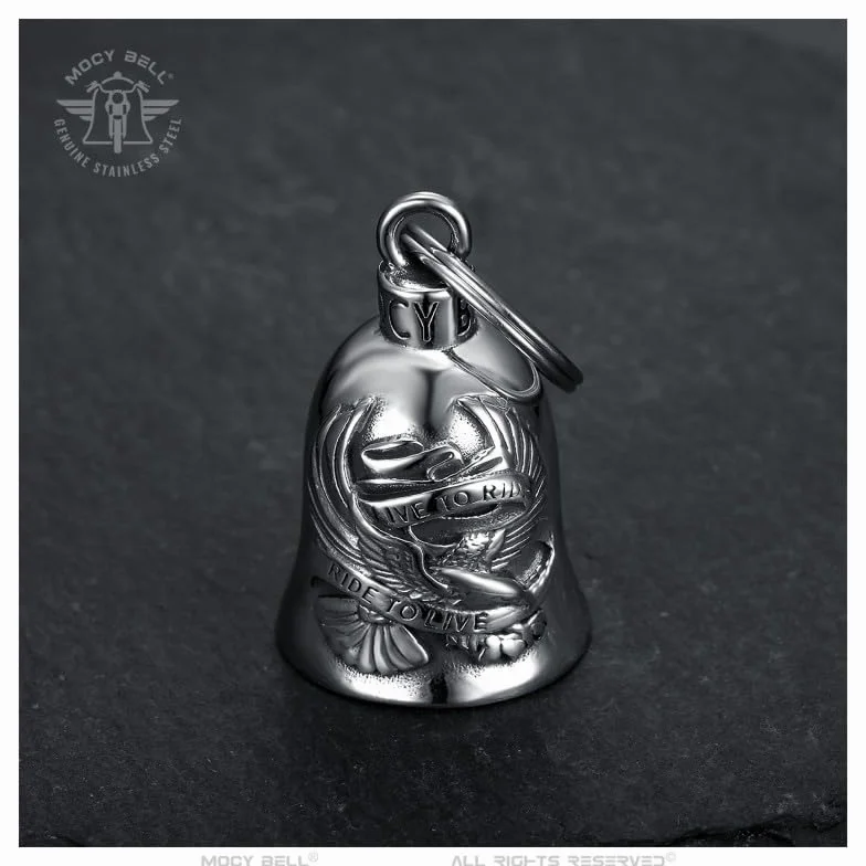 BOBIJOO JEWELRY - Clochette Moto Aigle US LIVE to Ride Porte-Bonheur MOCY Bell Acier inoxydable Argent