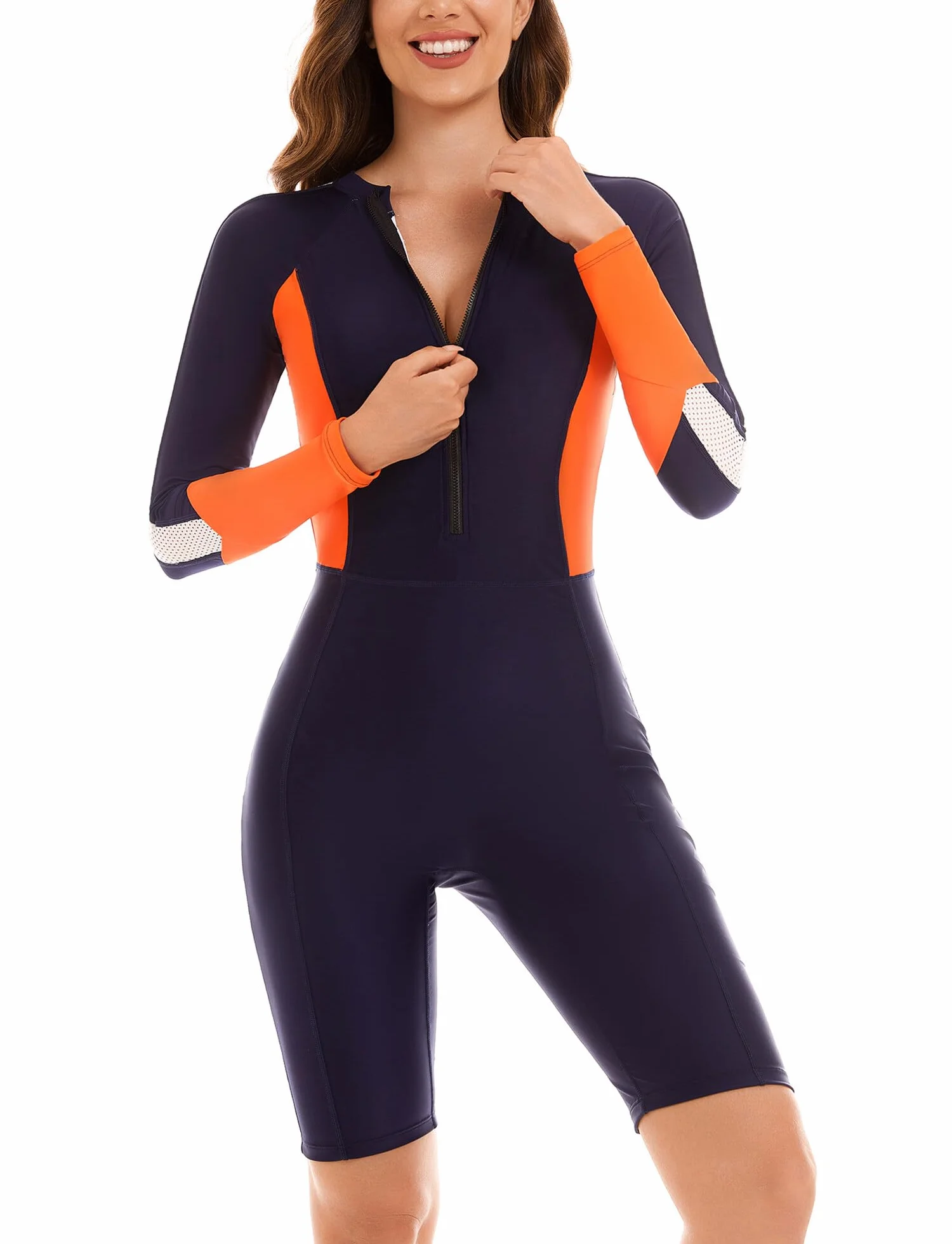 SEAUR Rash Guard damski kostium kąpielowy z długim rękawem, jednoczęściowy kostium kąpielowy z nogawkami, UPF 50+, ochrona przed promieniowaniem UV, krój slim fit, zamek błyskawiczny, moda kąpielowa,