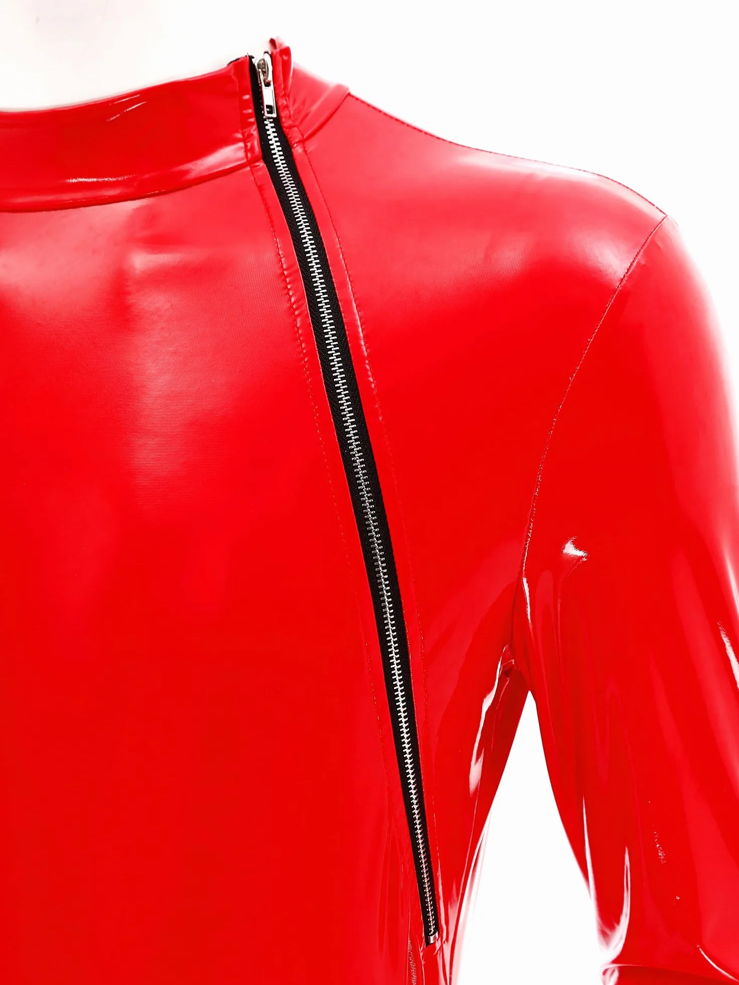 Męskie body Wetlook jednoczęściowe body kombinezon z zamkiem błyskawicznym Metallic Catsuit koszulka z długim rękawem Leotard Tops GOGO Clubwear