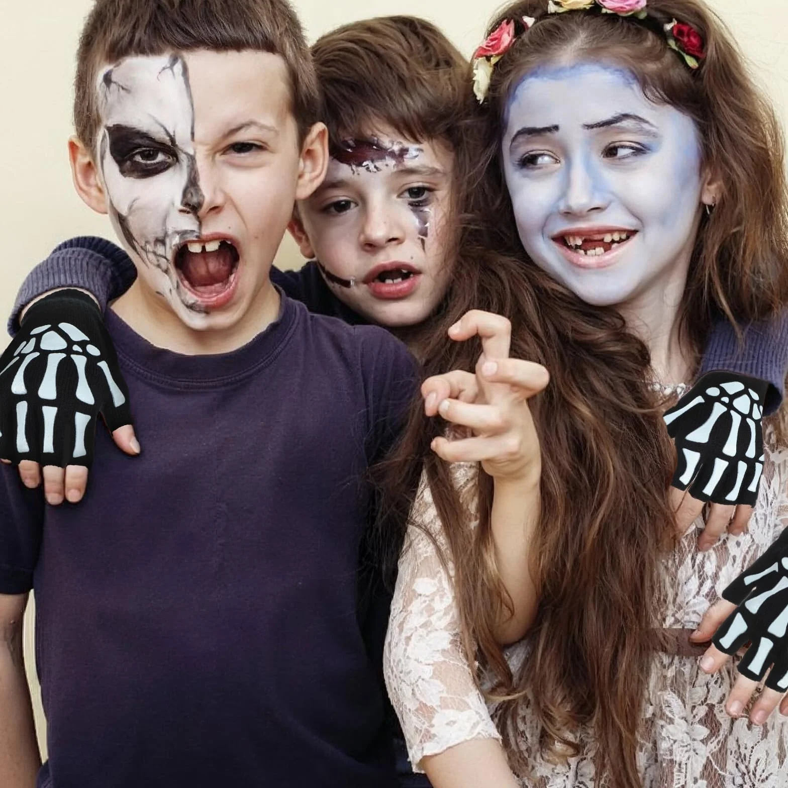 Bremorou 1 para Halloween czaszka kość rękawiczki do rąk szkielet rękawiczki bez palców dla mężczyzn kobiet dzieci kości rękawiczki do rąk unisex punk gotyckie akcesoria w ciemności kostium na