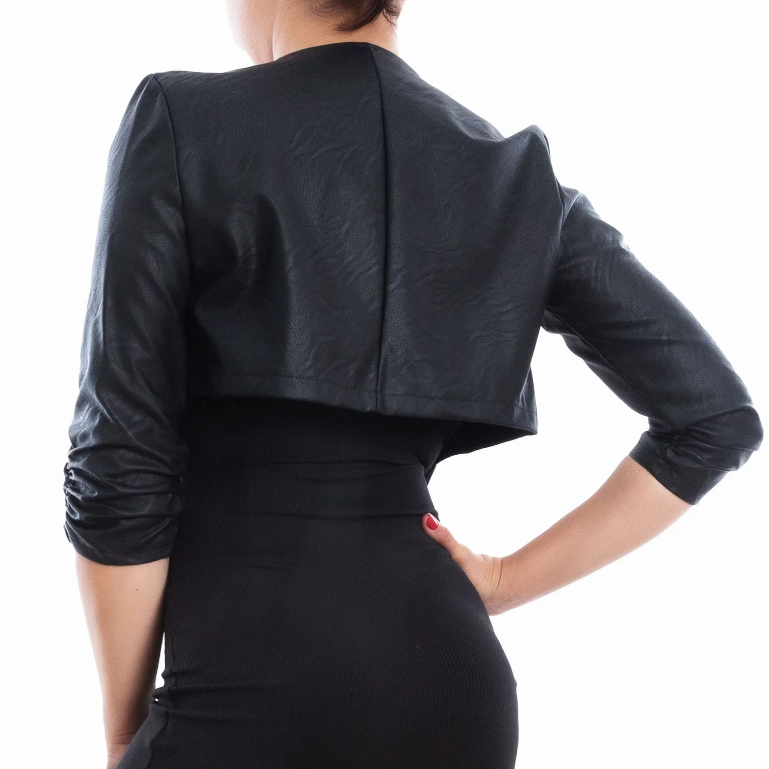 Toocool Kurtka damska krótka ze sztucznej skóry Bolero, bez zapięcia, VB-10381