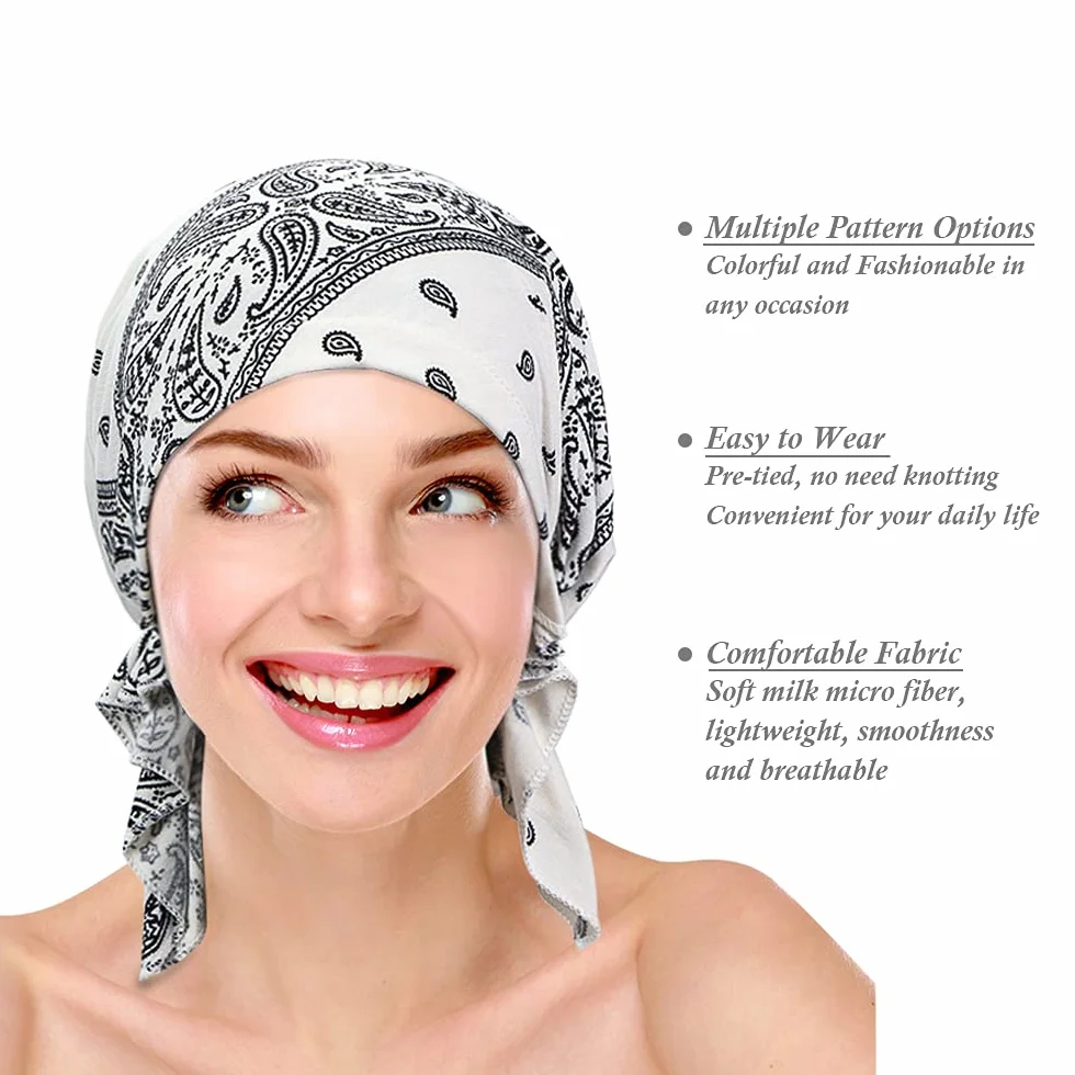 ASHILISIA 4 sztuki damskich czapek na chemioterapię, czapka turban, wstępnie zawiązane nakrycia głowy, bandana na wypadanie włosów