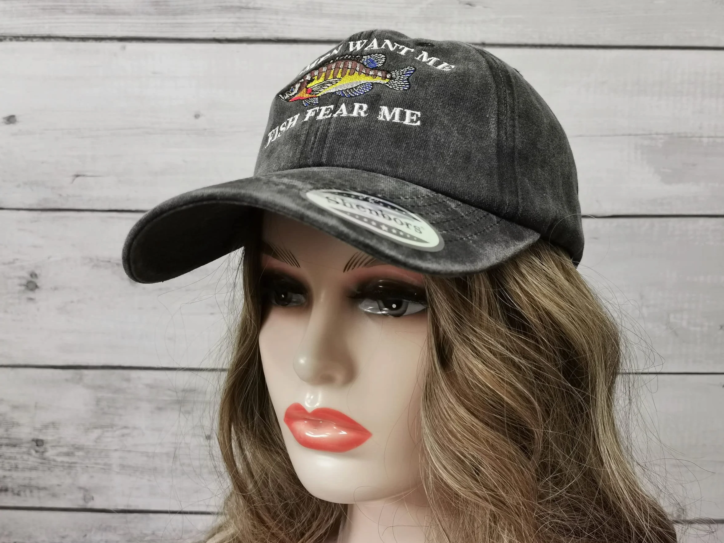 Haftowane czapki i czapki z daszkiem dla mężczyzn i kobiet, Women Want Me Fish Fear Me (Washed Black), Rozmiar uniwersalny