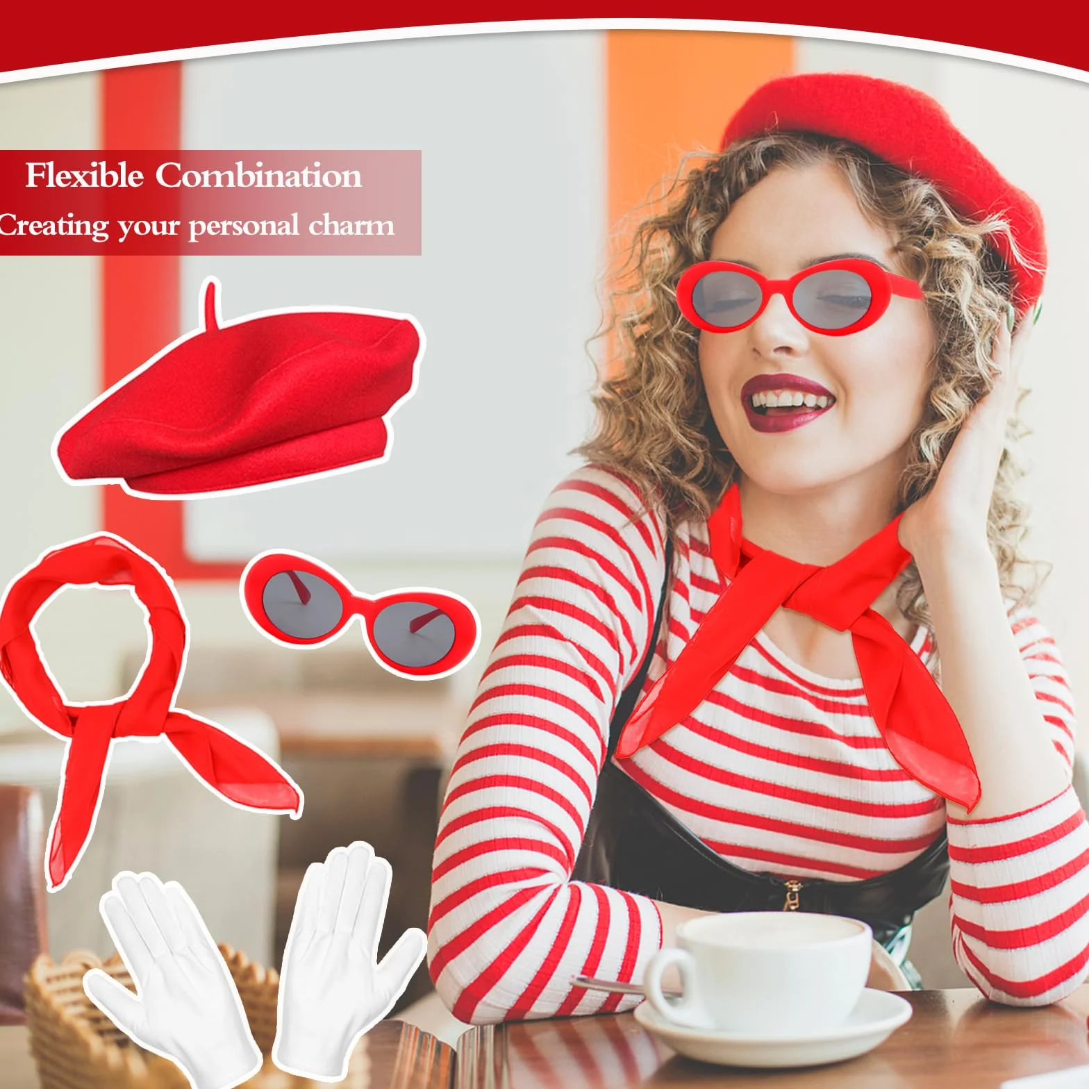 Beamely Francuski zestaw akcesoriów do przebrania dla kobiet, zestaw francuskich artystów dla kobiet i dziewcząt, artykuły na imprezę cosplay, dzień przebrania szkolnego