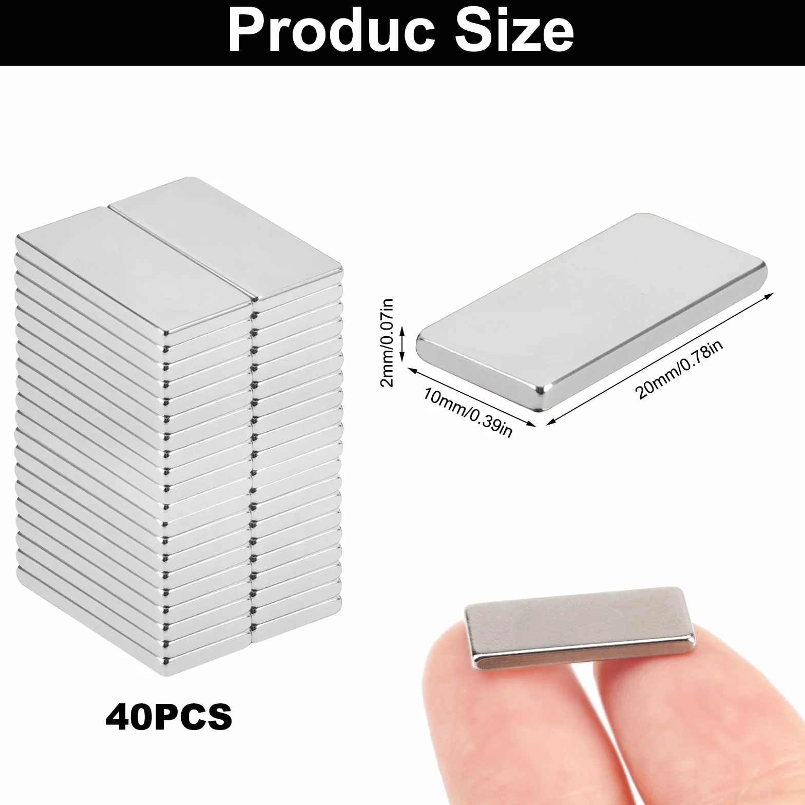 40 sztuk magnesów neodymowych, prostokątne 20 x 10 x 2 mm, mocne płaskie, mini kwadratowe, tablica, korkowa tablica