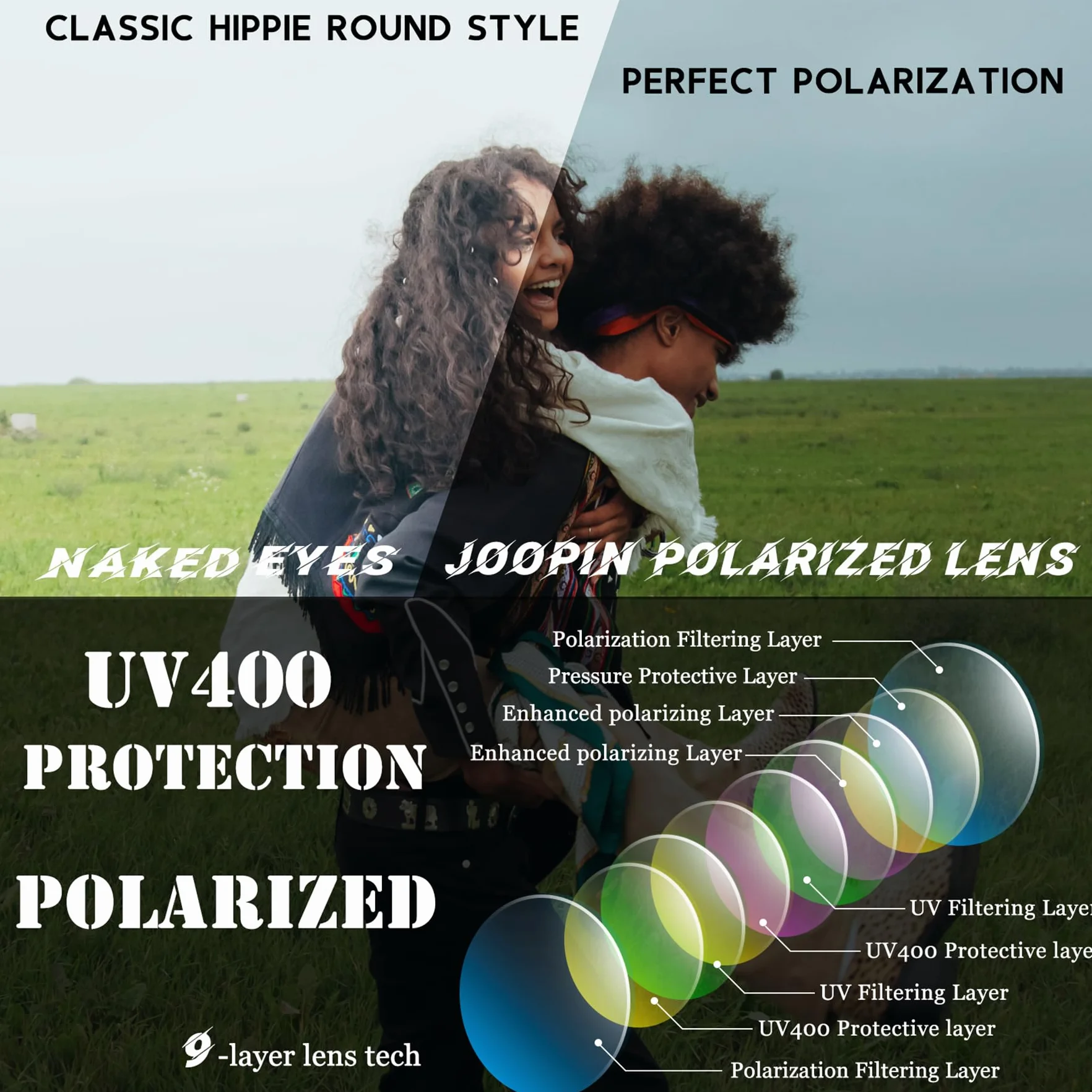 Joopin Vintage Lennon Okrągłe Okulary Przeciwsłoneczne Damskie - Spolaryzowane Okulary Przeciwsłoneczne UV400 Ochronne z Metalową Ramką Retro Circle Dla Mężczyzn i Kobiet