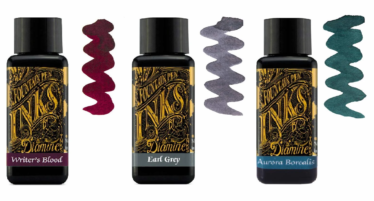Diamine Atrament do piór wiecznych, 30 ml, Writer's Blood, Earl Grey, Aurora Borealis, 3 butelki
